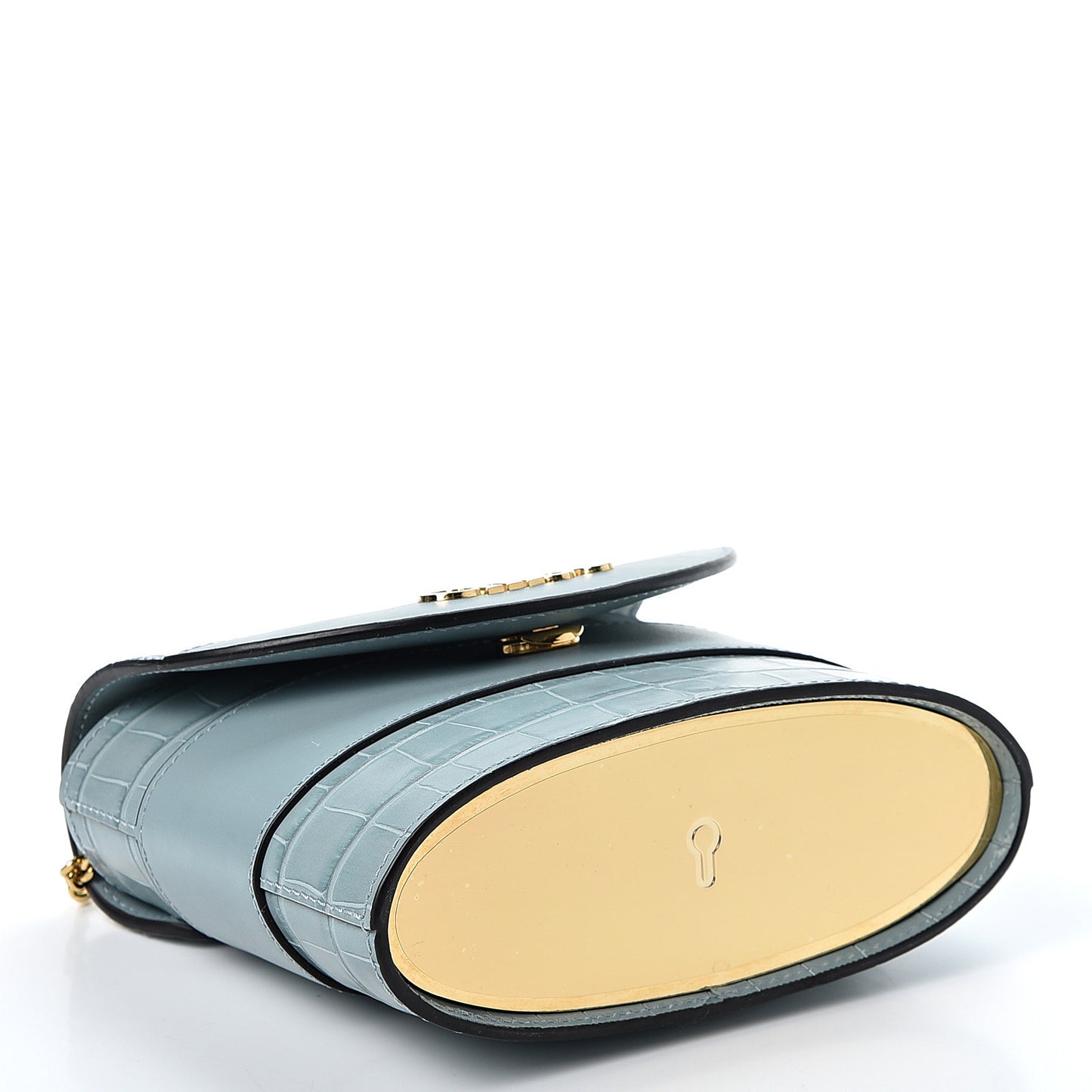 Calfskin Crocodile Embossed Small Aby Lock Faded Blue