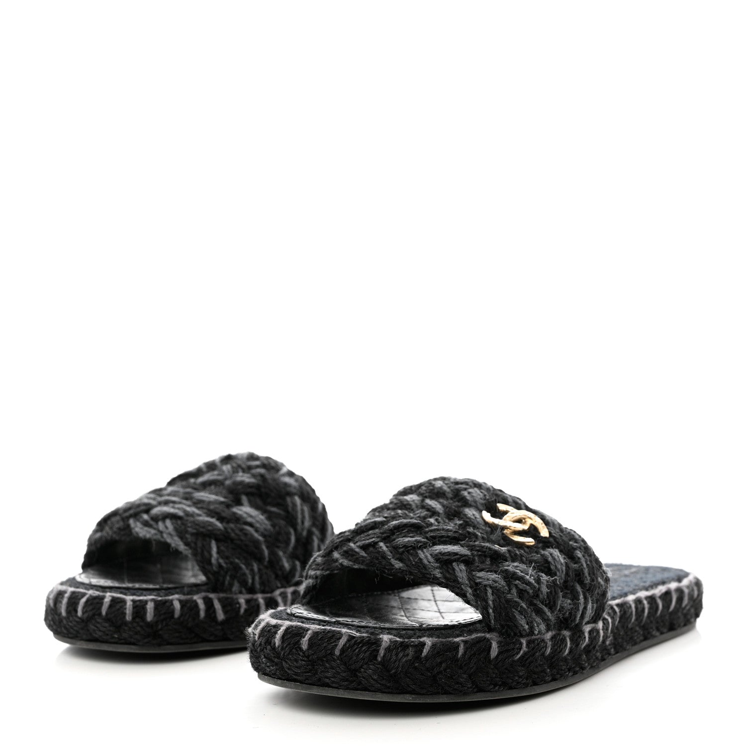 Chanel Cord Braided CC Mules 38 Black 3 of 9