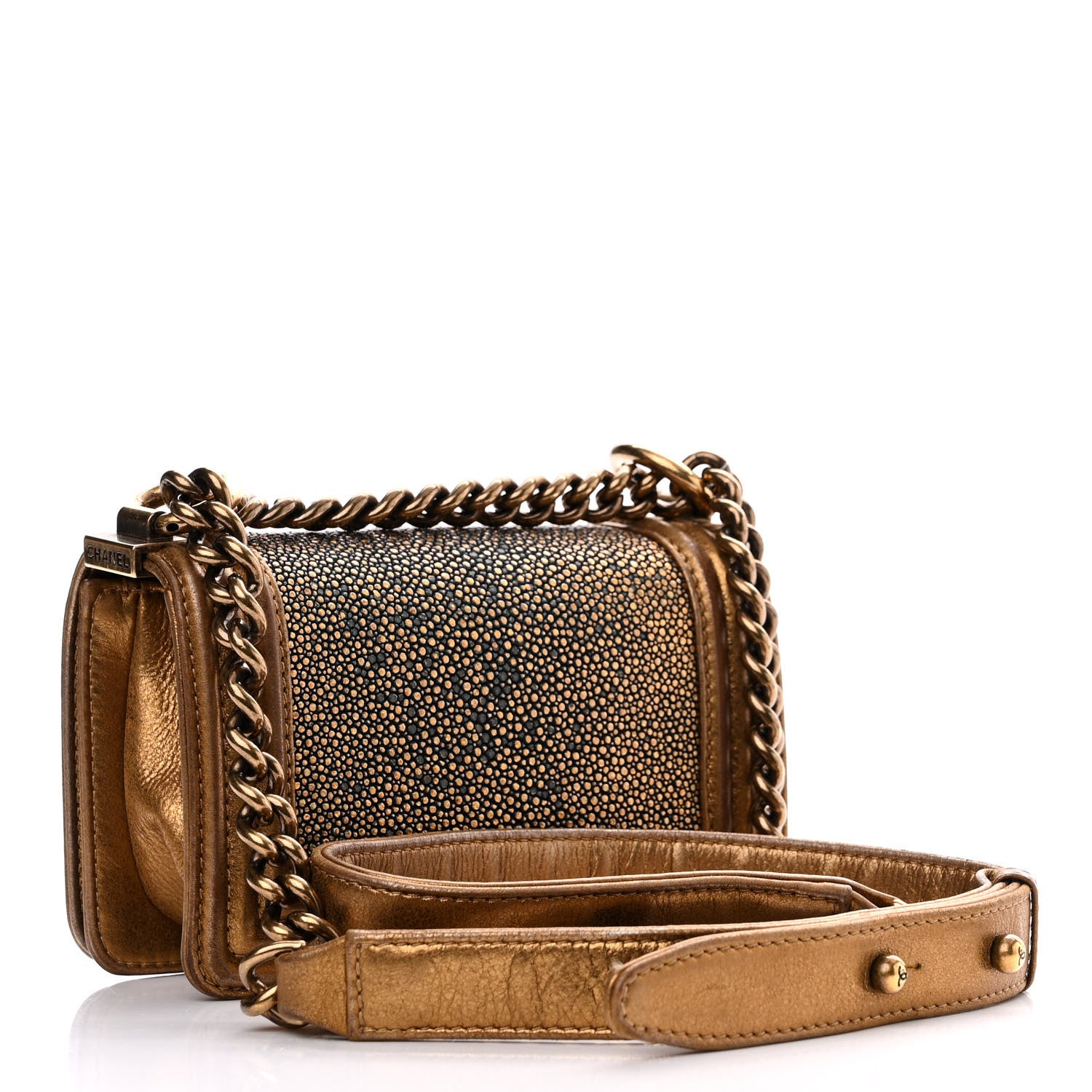 Chanel Galuchat Stingray Mini Boy Flap Gold 2 of 17