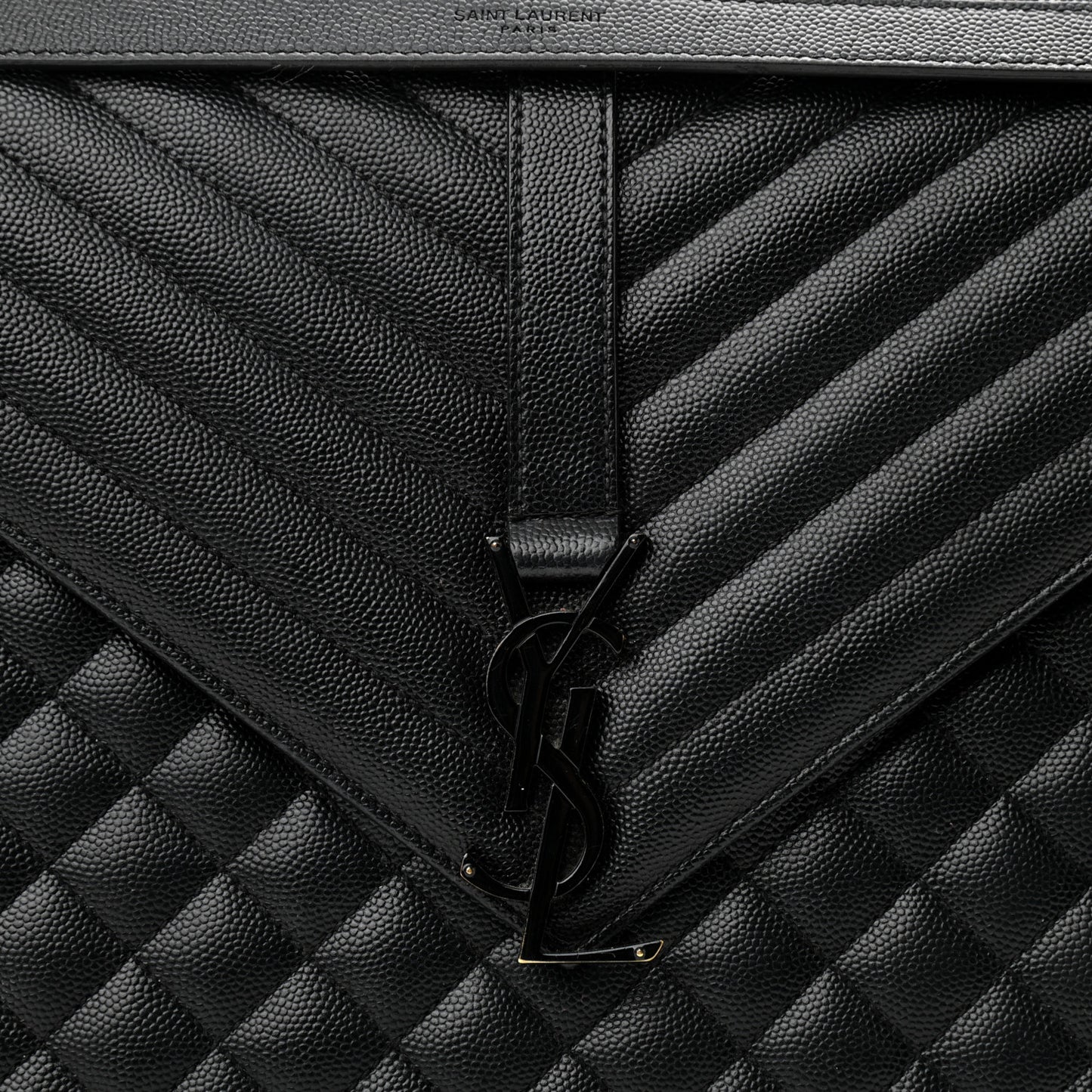 Grain De Poudre Textured Mixed Matelasse Large Triquilt Monogram Monochrome Satchel Black