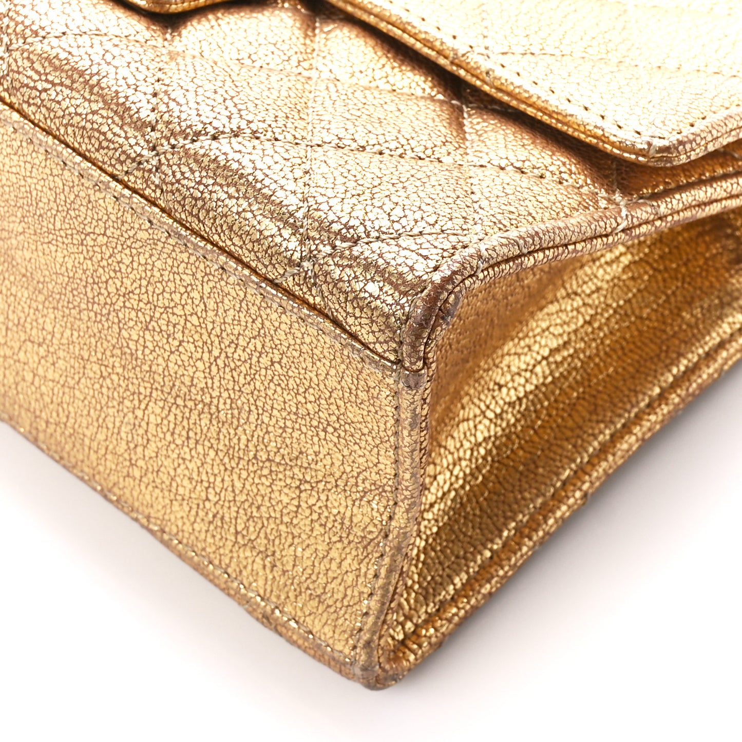 Metallic Goatskin Quilted Rita Flap Gold