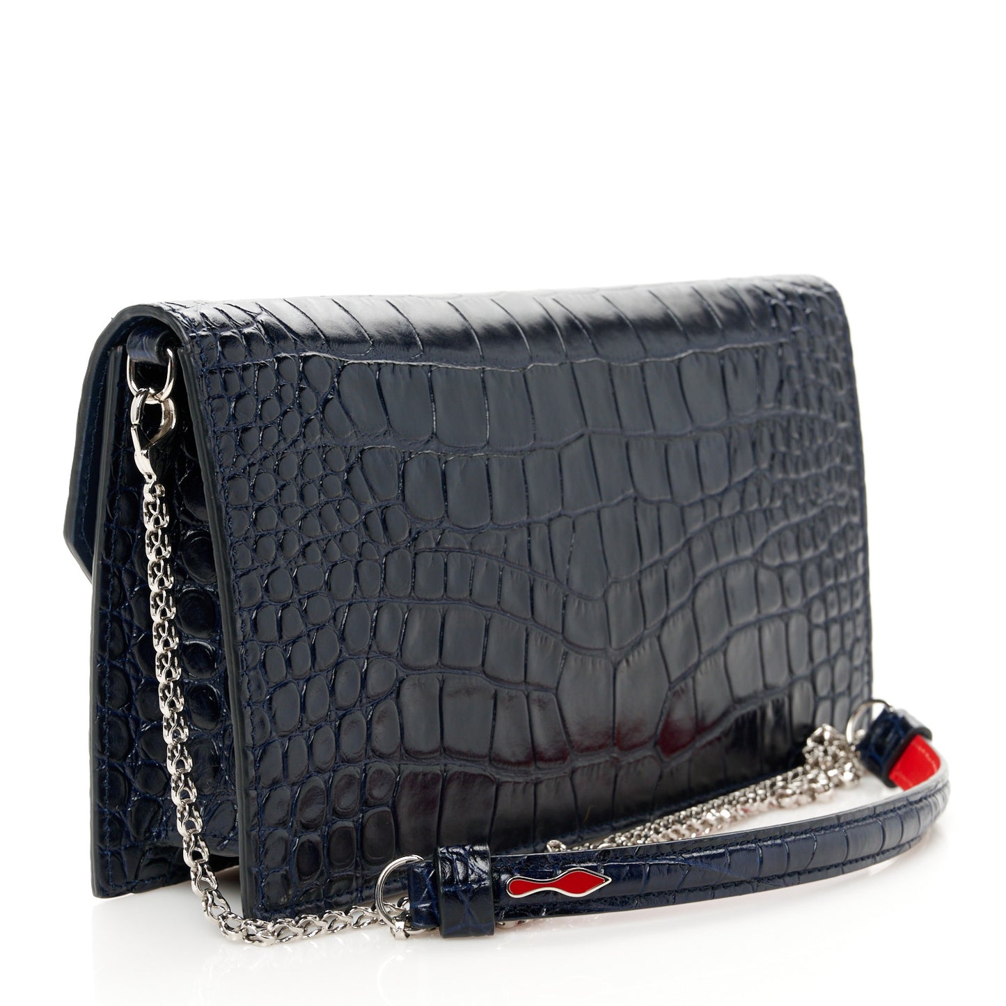 Calfskin Embossed Crocodile Loubi54 Crossbody Clutch Navy