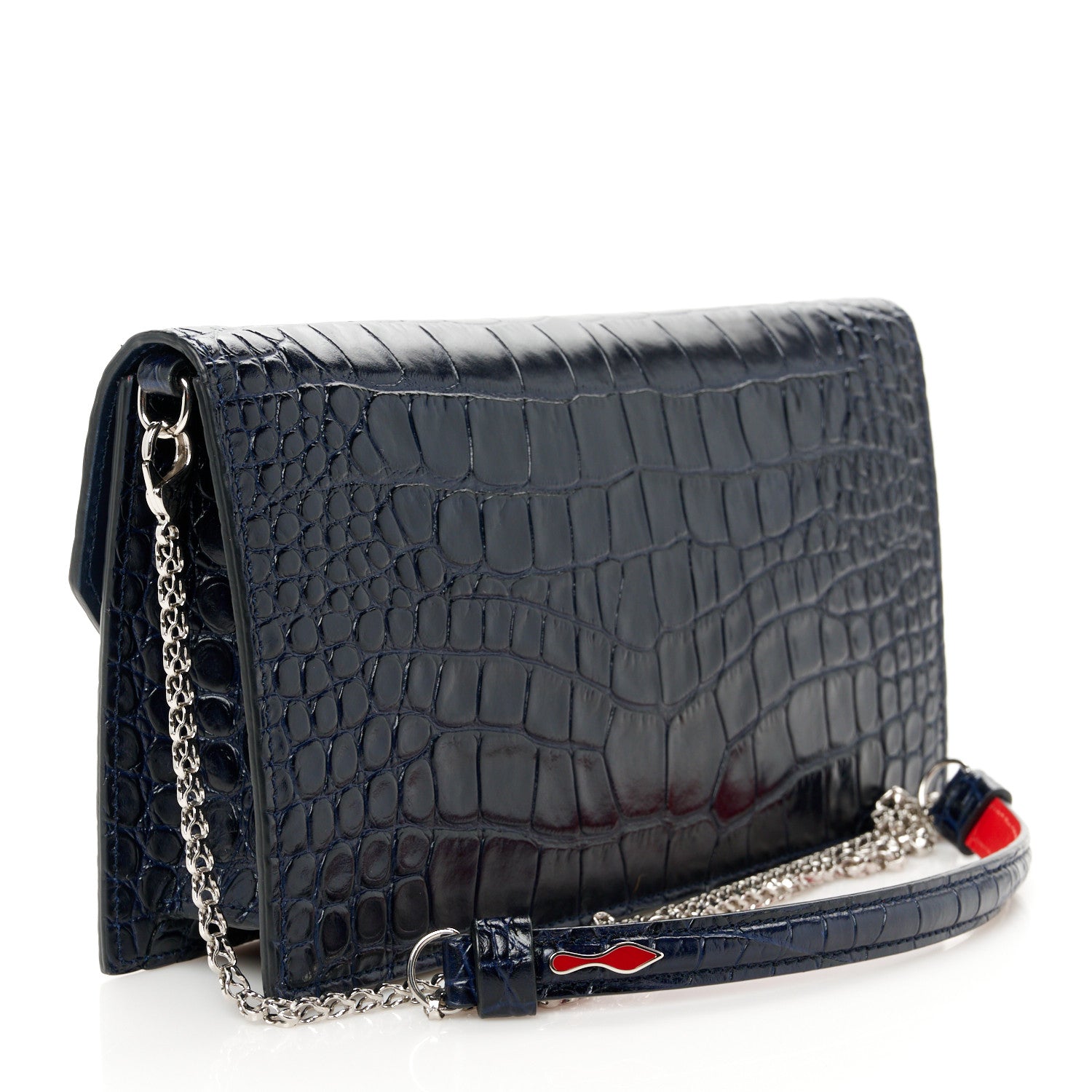Christian Louboutin Calfskin Embossed Crocodile Loubi54 Crossbody Clutch Navy 3 of 9