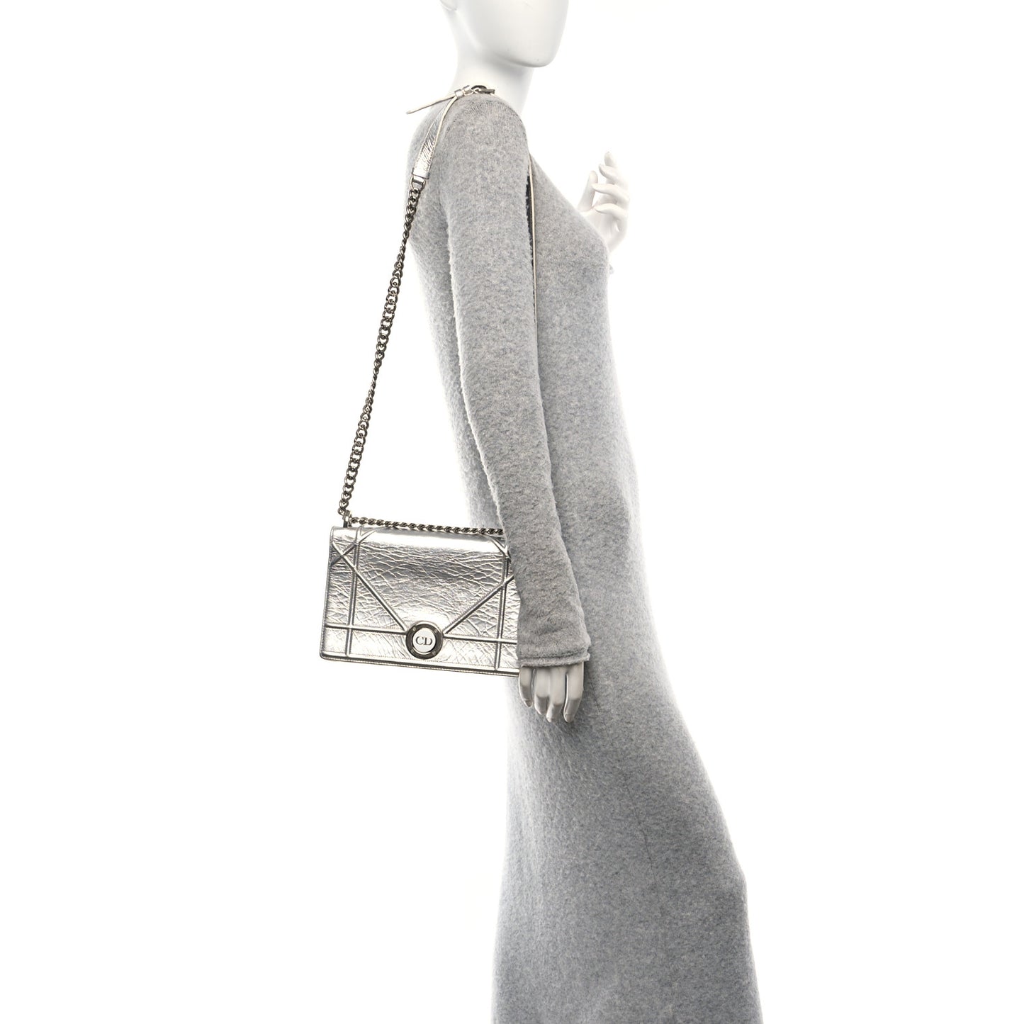 Metallic Crinkled Lambskin Medium Diorama Flap Bag Silver