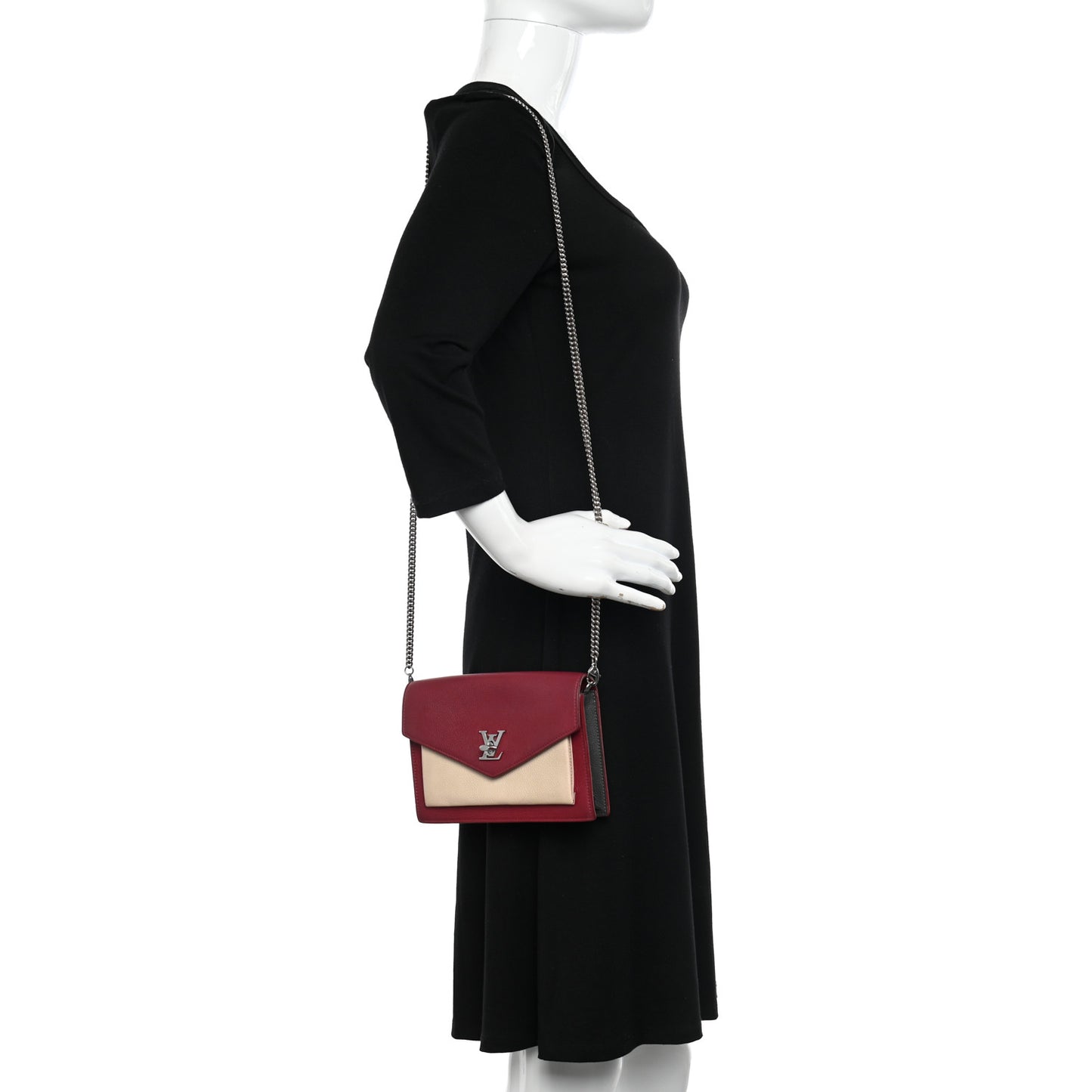 Calfskin My Lockme Chain Pochette Lie De Vin Etain Creme