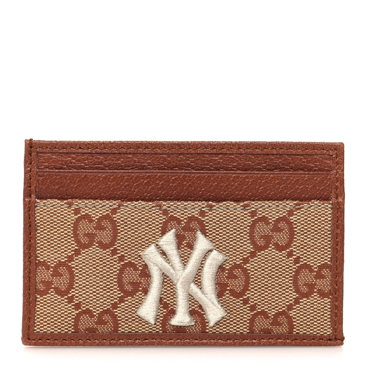X MLB GG Monogram NY Yankees Card Holder Beige Ruggine Ivory