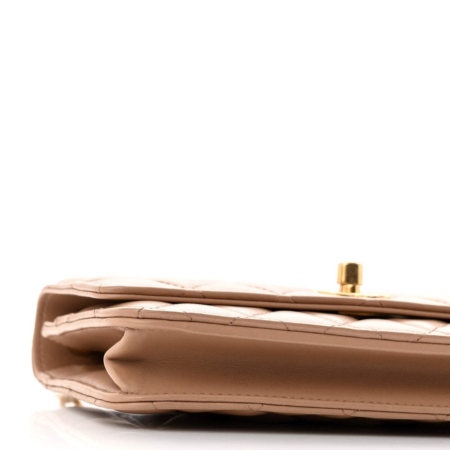 Lambskin Quilted Pillow Crush Wallet On Chain WOC Dark Beige
