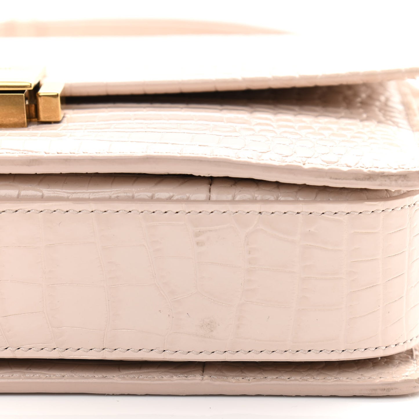 Calfskin Crocodile Embossed Medium Bellechasse Satchel Powder Pink