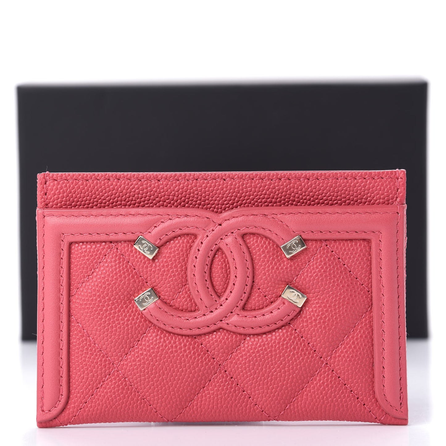 Caviar Quilted Filigree Card Holder Pink