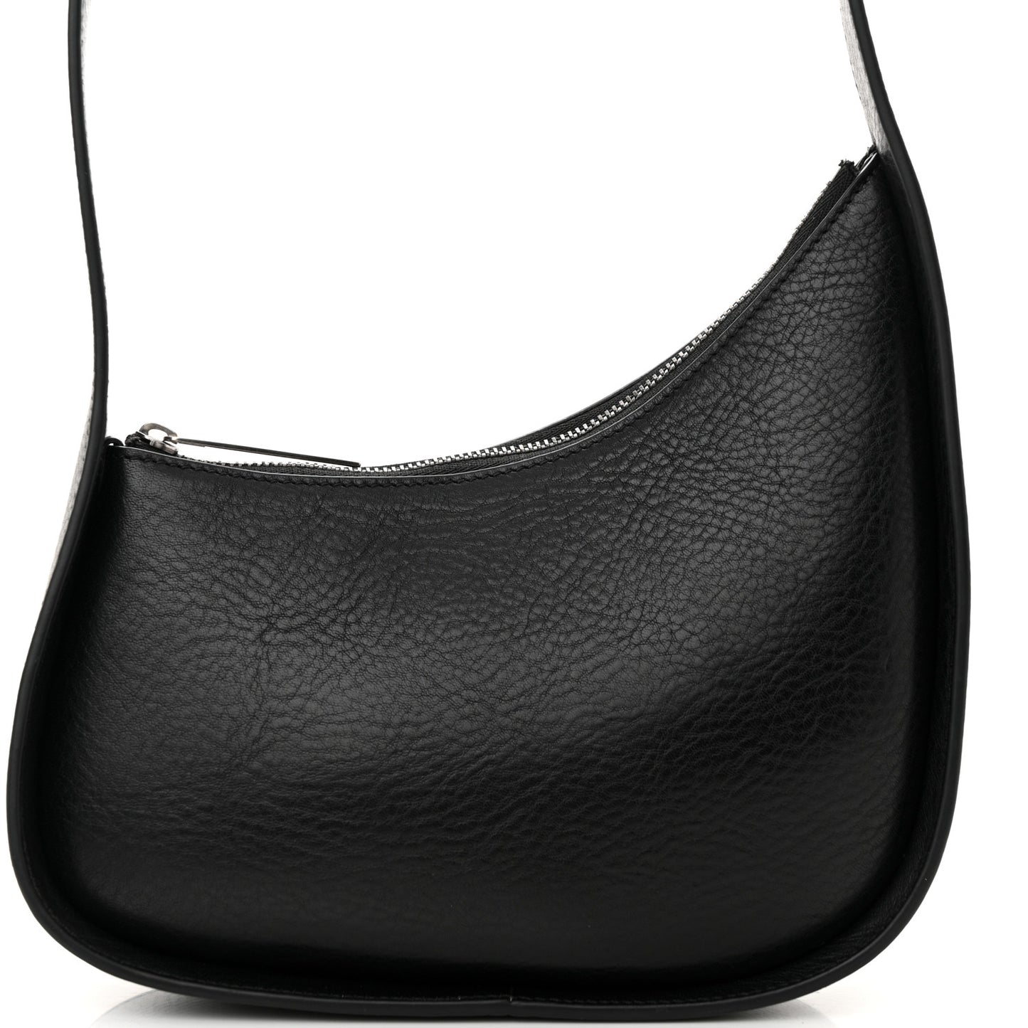 Grained Calfskin Half Moon Shoulder Bag Black