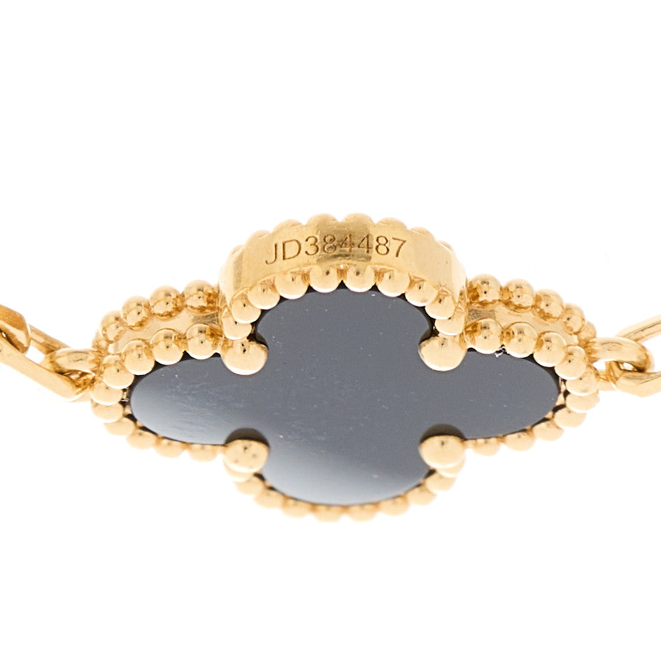 18K Yellow Gold Black Onyx 5 Motifs Vintage Alhambra Bracelet