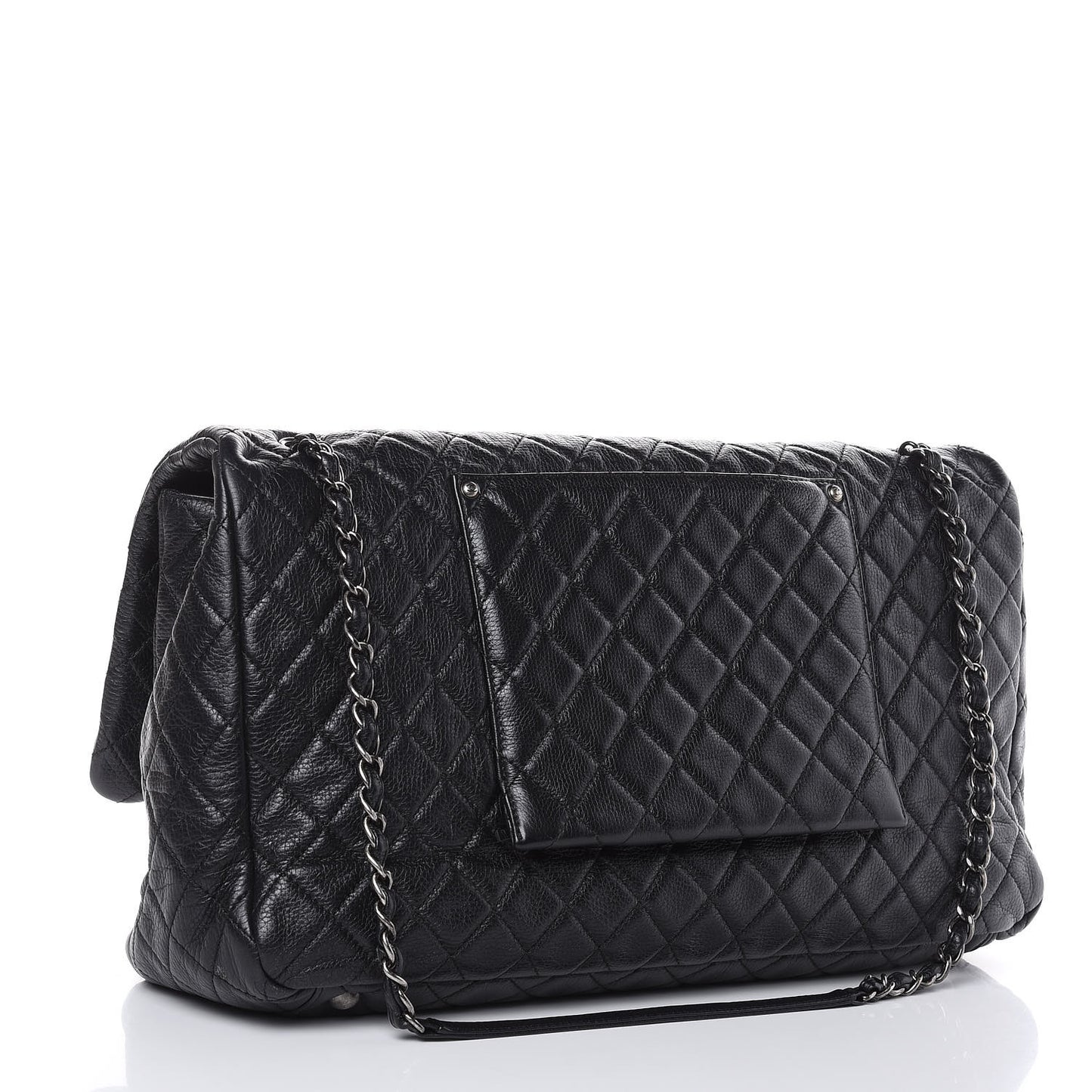 Calfskin Quilted XXL Travel Flap Bag Black