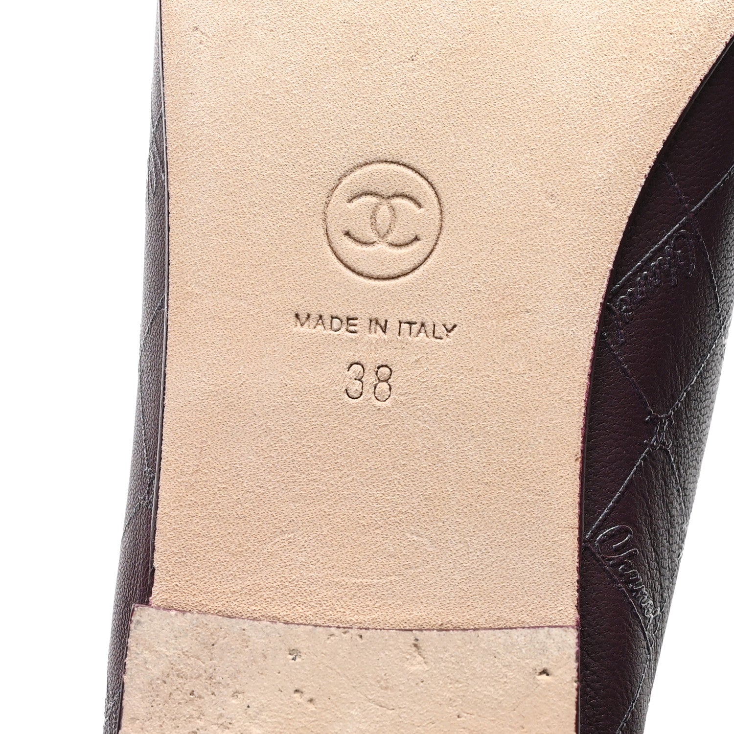 Chanel Printed Lambskin Patent CC Cap Toe Ballerina Flats 38 Burgundy Black 7 of 9