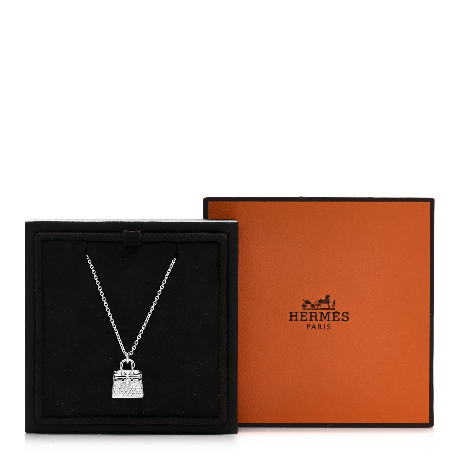 Hermes 18K White Gold Diamond Birkin Amulettes Pendant Necklace 5 of 5
