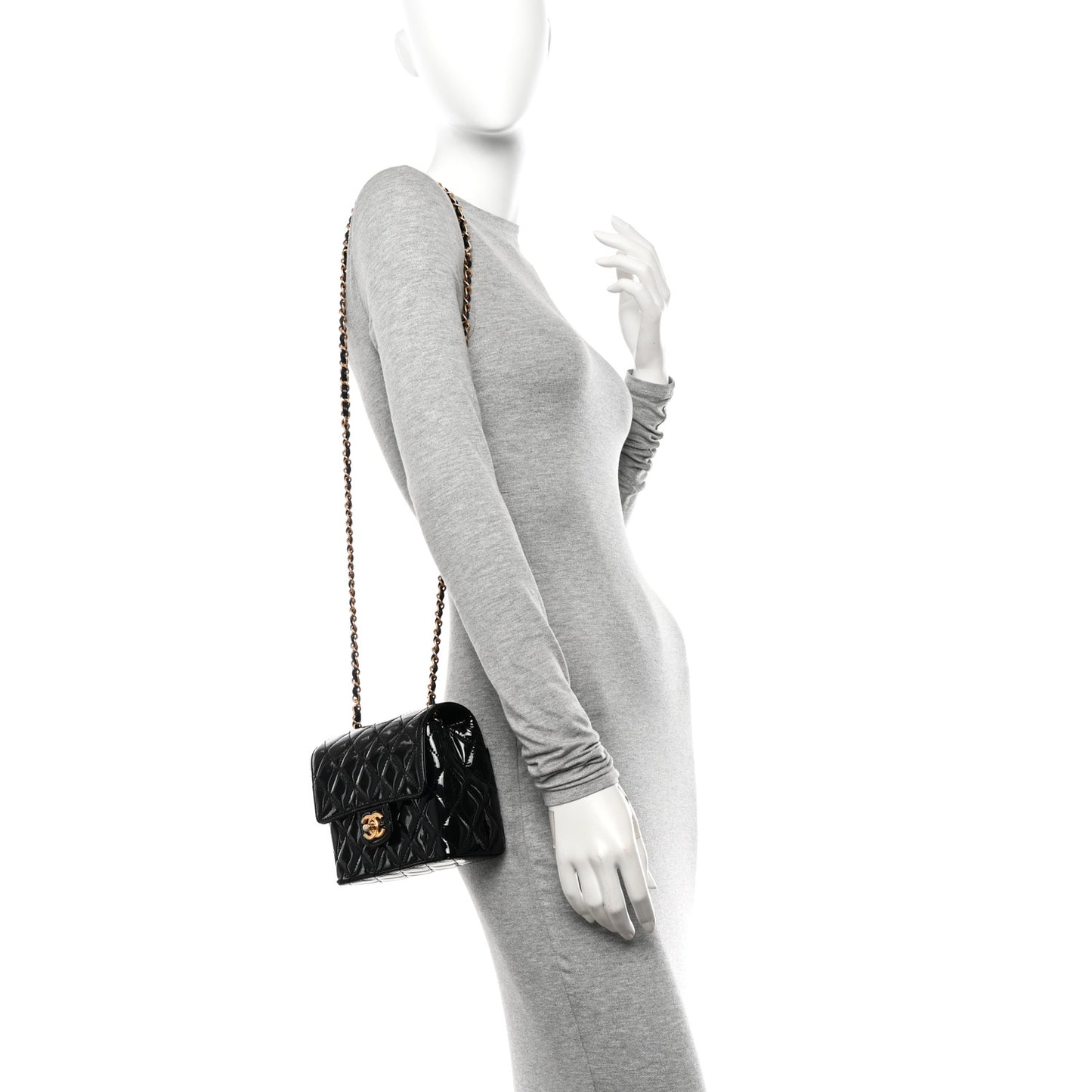 Patent Calfskin Quilted Mini Square Flap Black