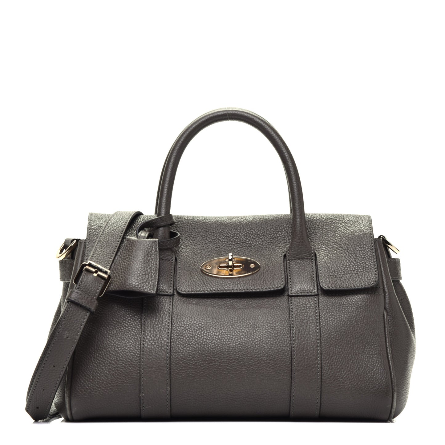 Classic Grain Calfskin Small Bayswater Satchel Dark Grey