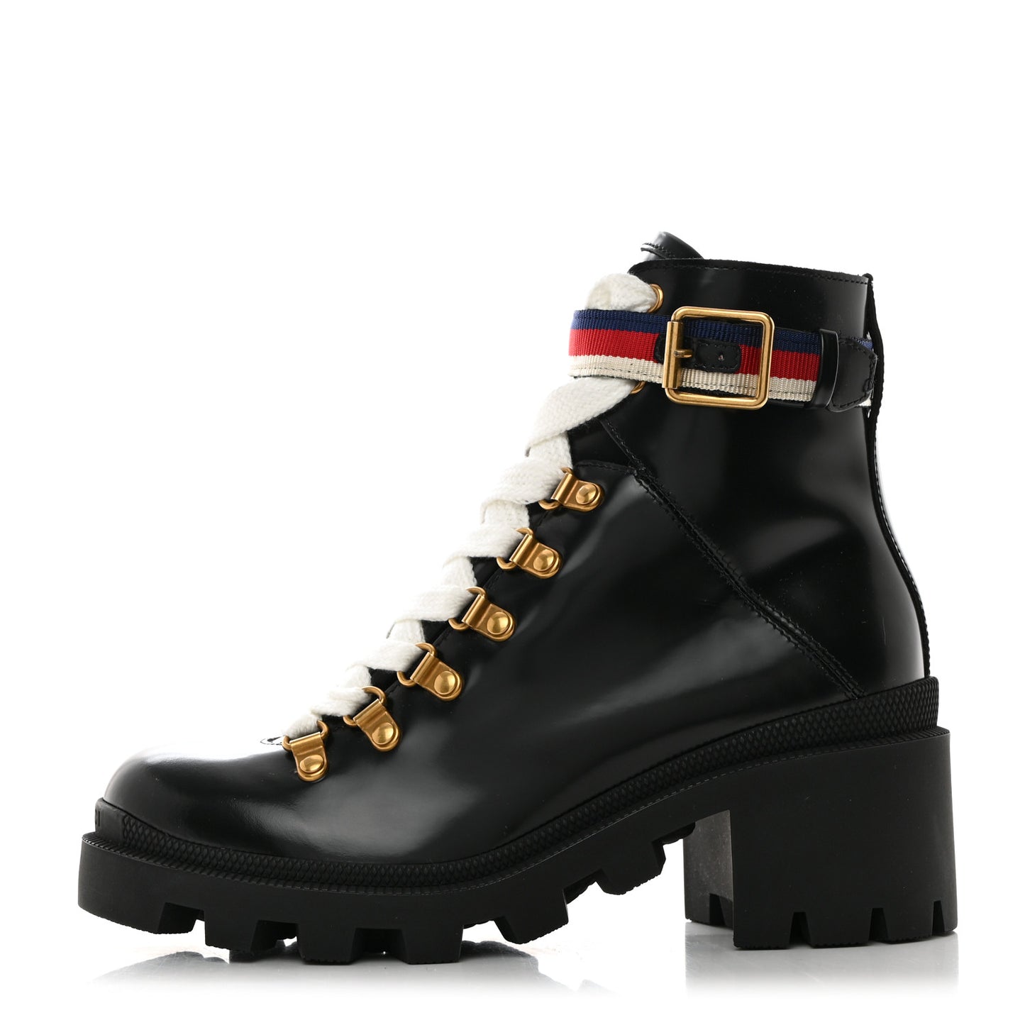 Calfskin Sylvie Web Lace Up Combat Boots 36.5 Black