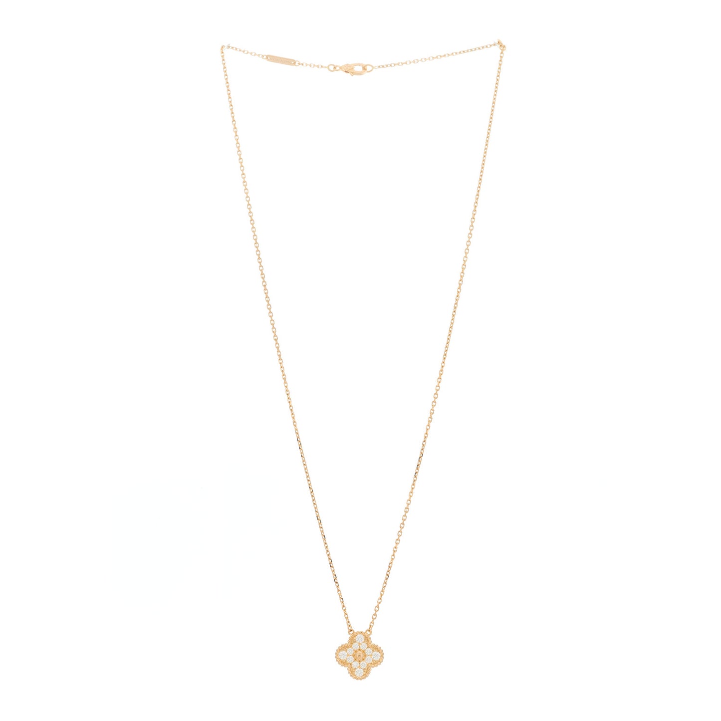 18K Rose Gold Diamond Vintage Alhambra Pendant Necklace