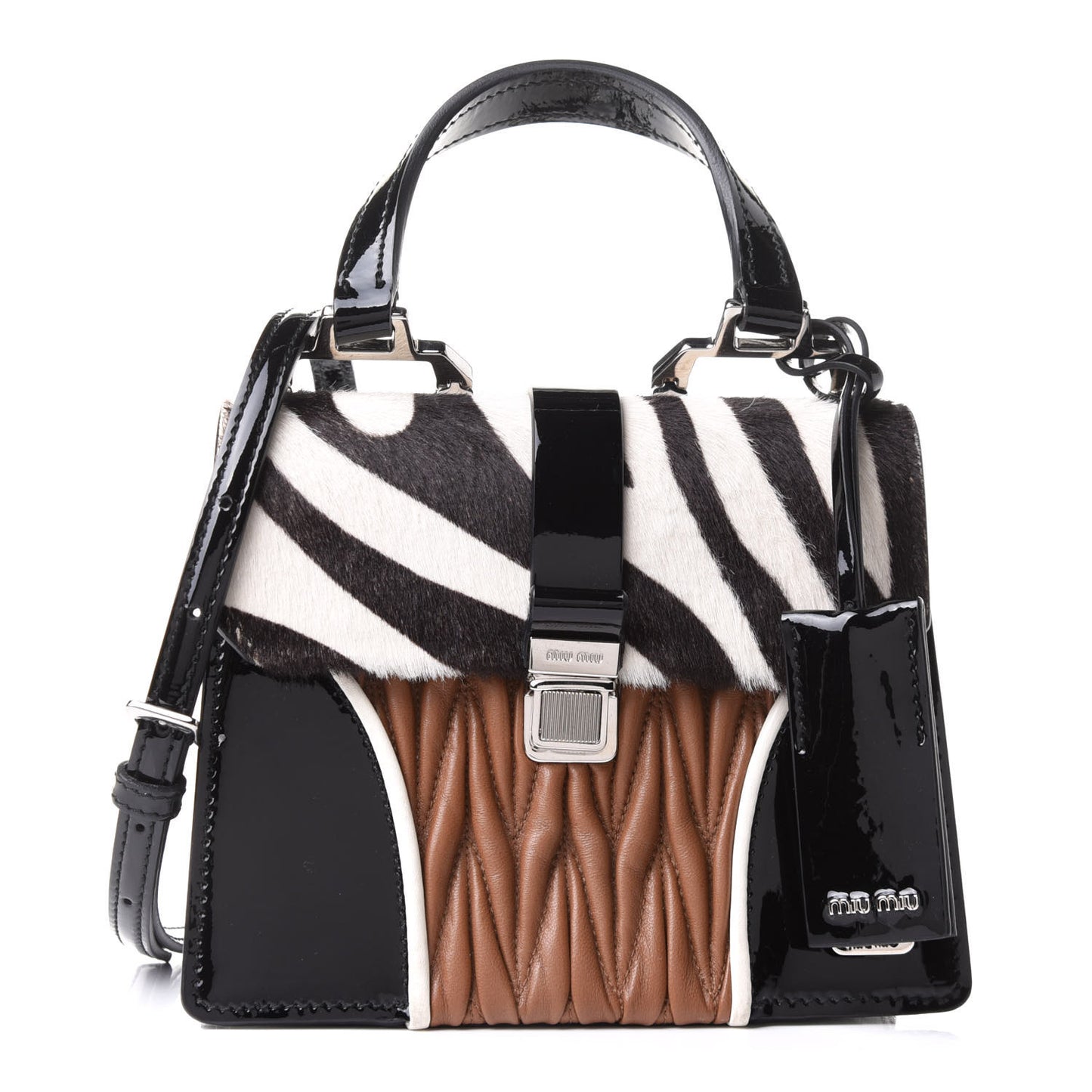 Cavallino Patch Pony Hair Shoulder Bag Bianco Cannella