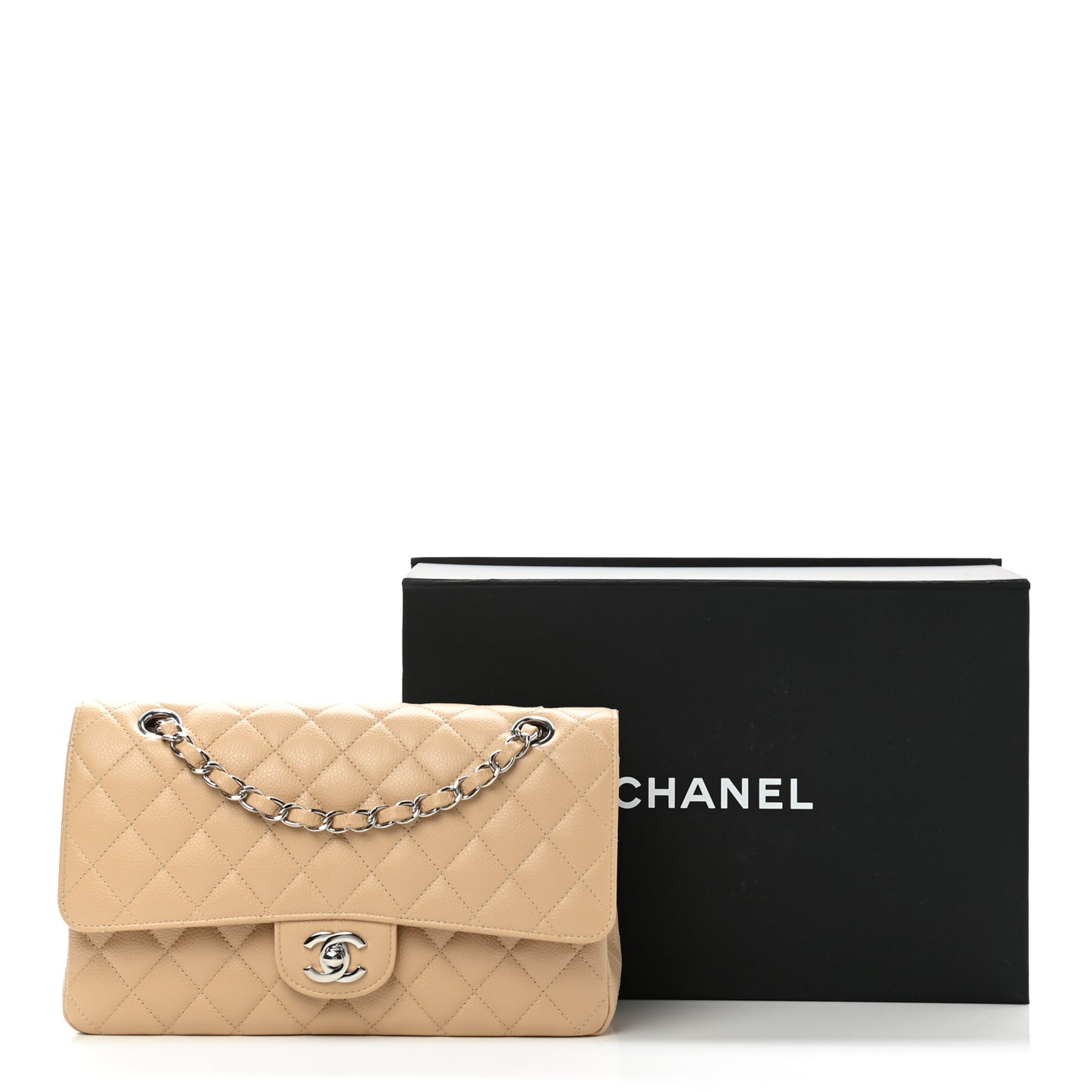 Caviar Quilted Medium Double Flap Beige Clair