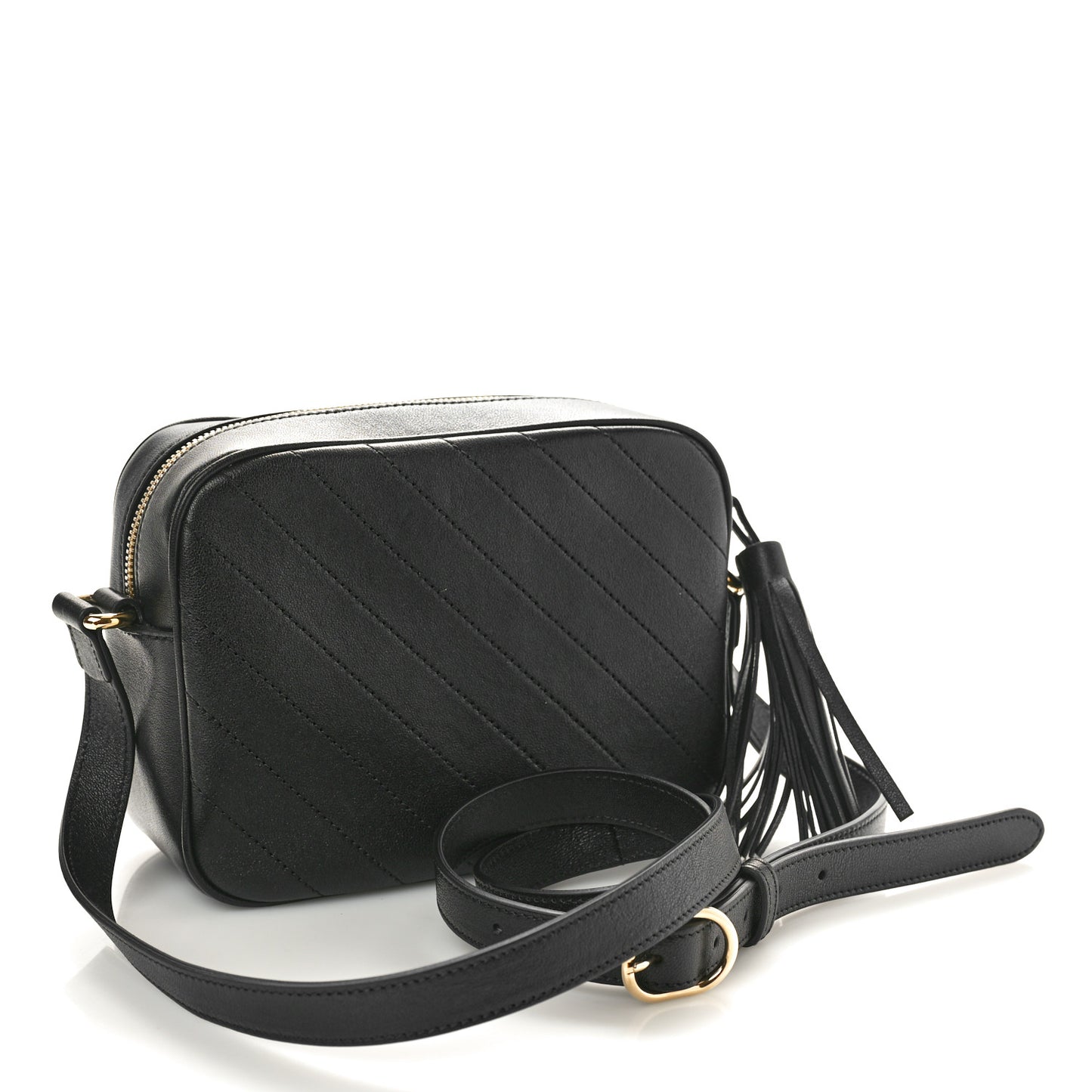 Sakai Be Green Calfskin Diagonal Stitched Small Blondie Shoulder Bag Black