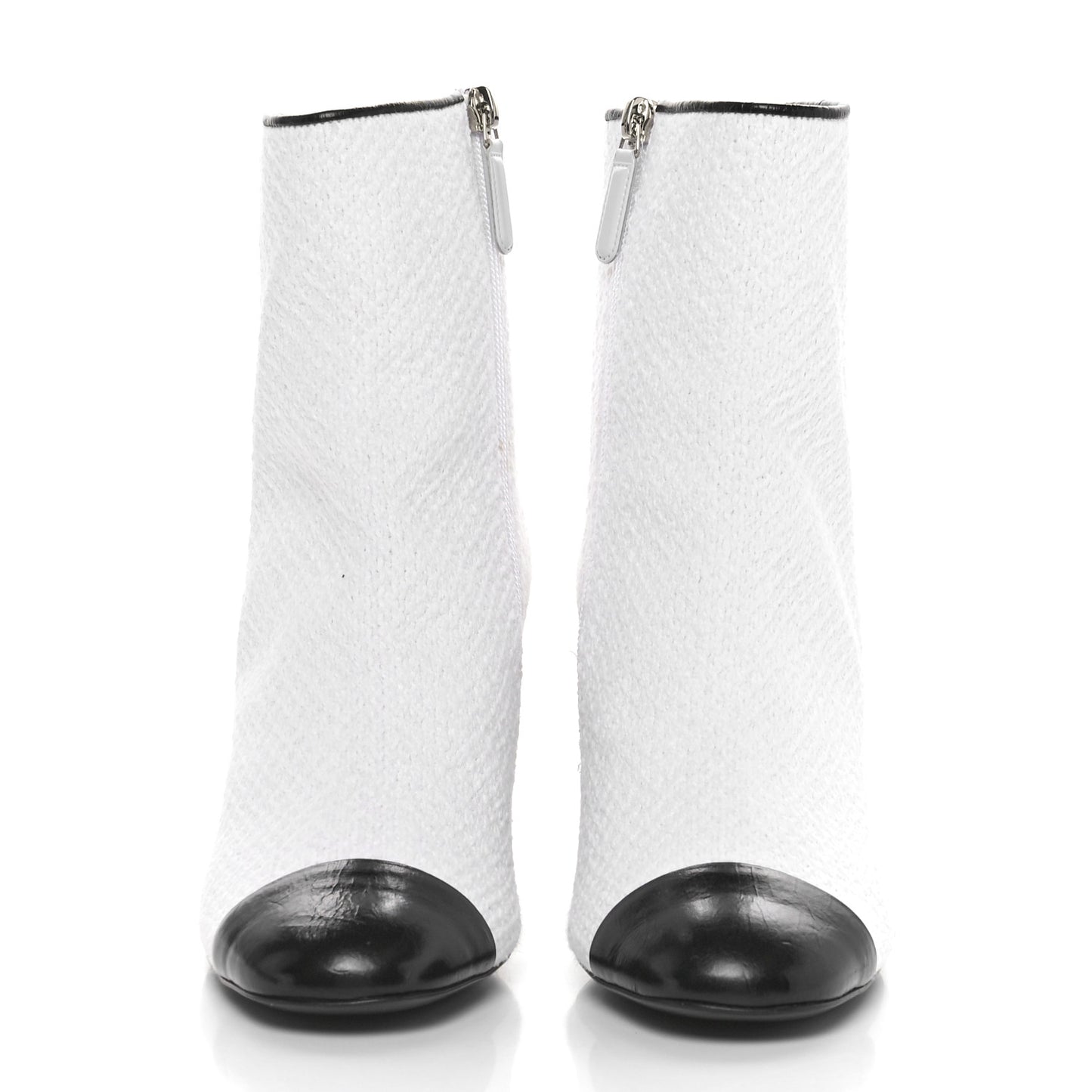 Tweed Cap Toe CC Ankle Boots 39.5 White Black