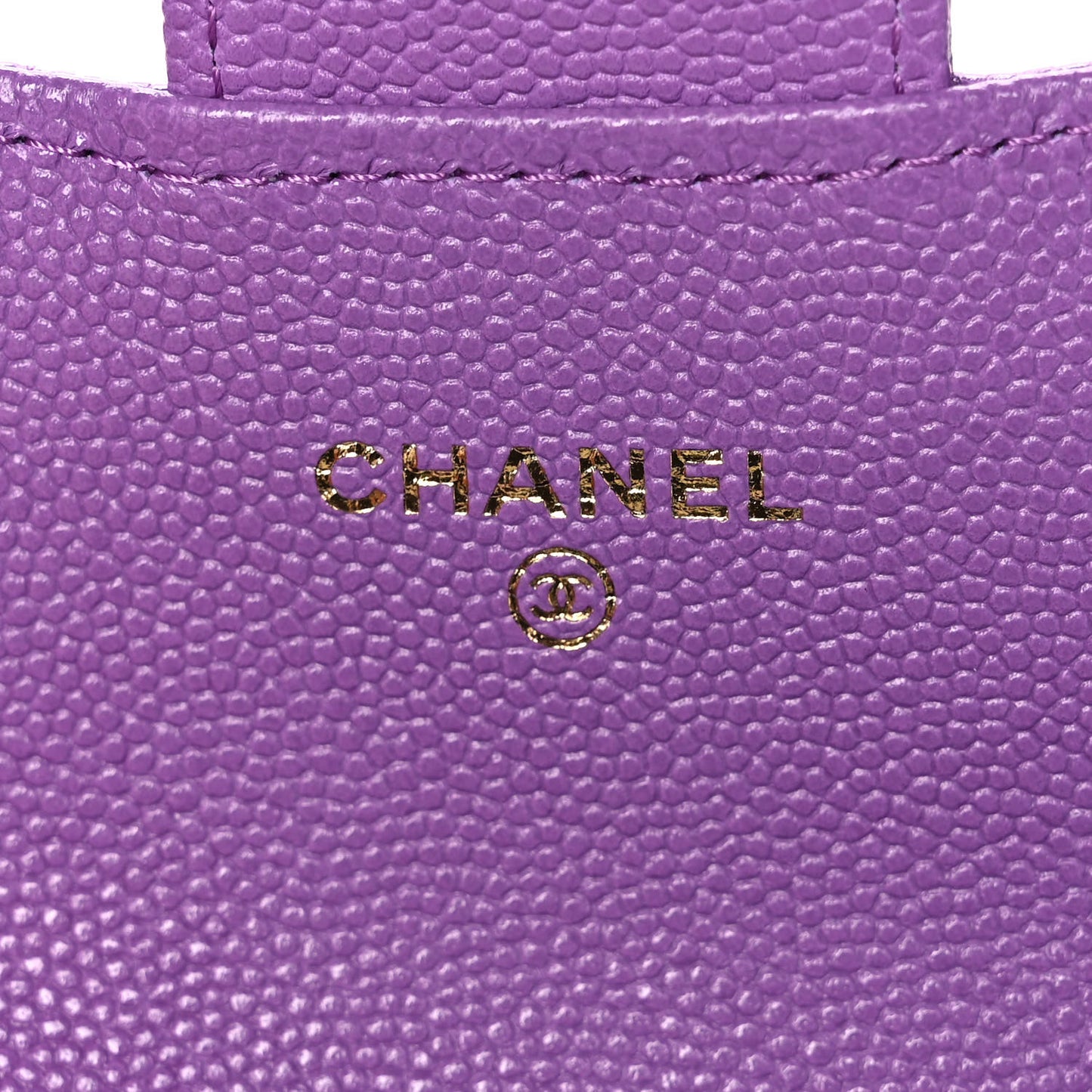 Caviar Quilted Flap Card Holder Wallet Purple