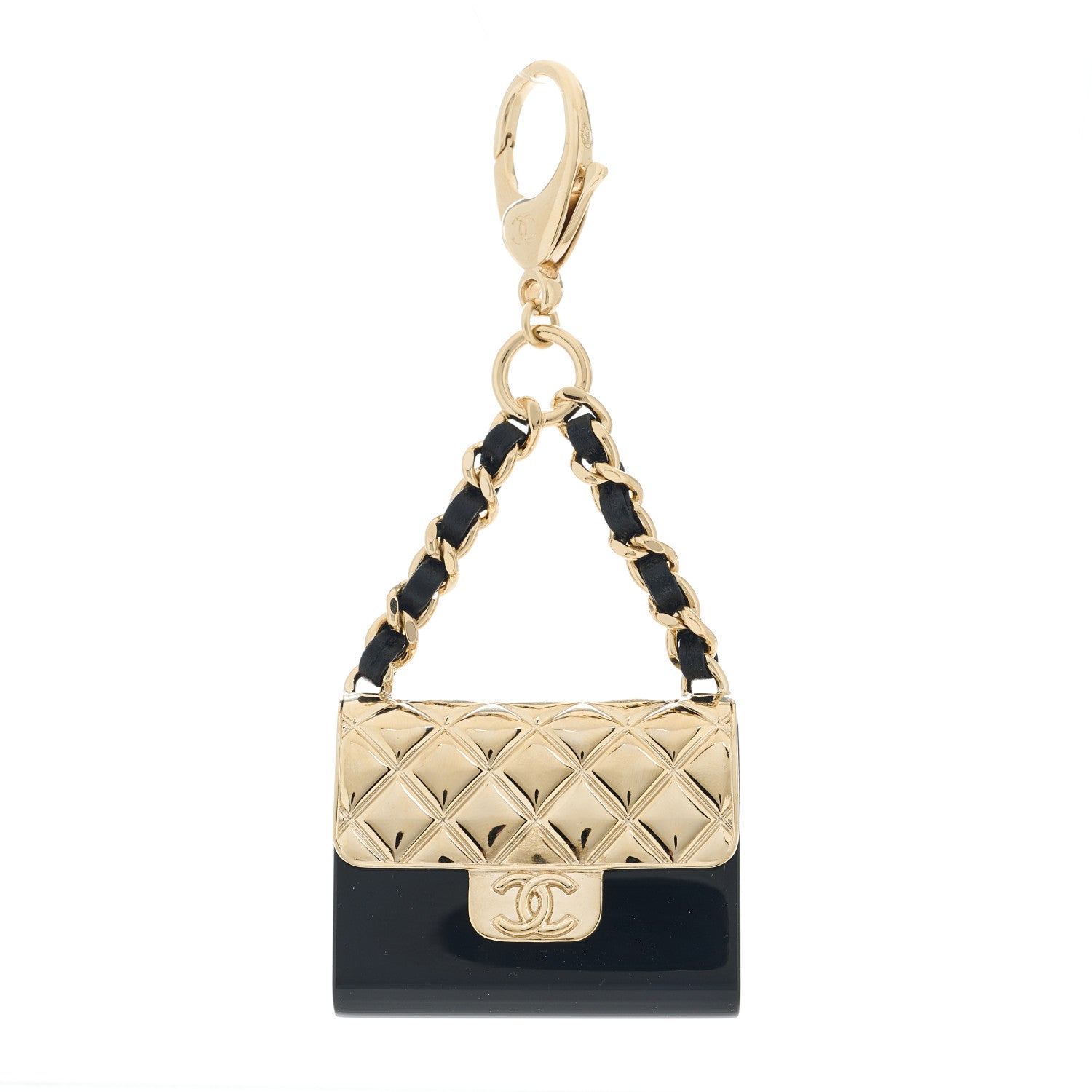Chanel Metal Resin Lambskin Quilted Minaudiere Keychain Golden