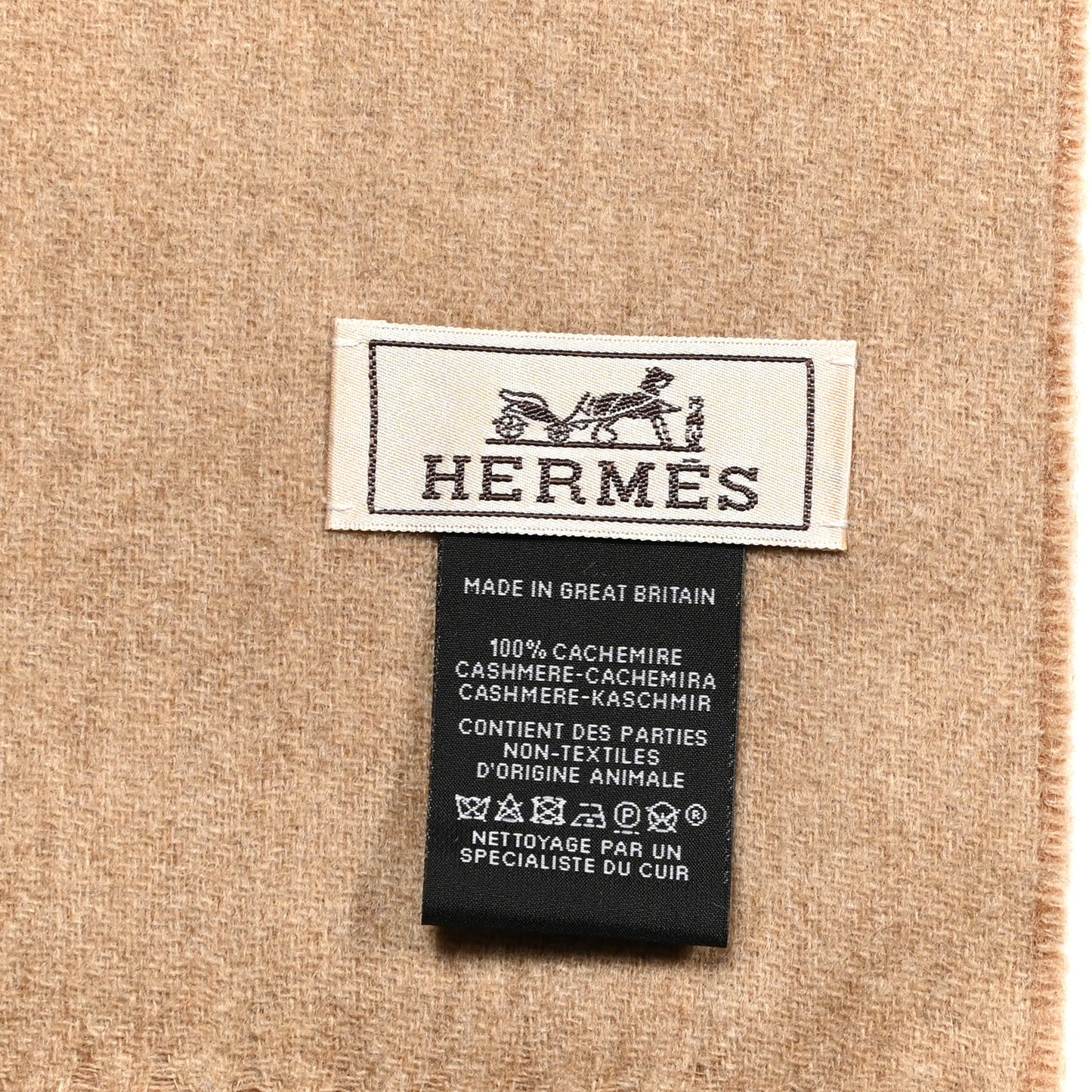 Cashmere Calfskin Cheval Au Trait Muffler Camel Beige