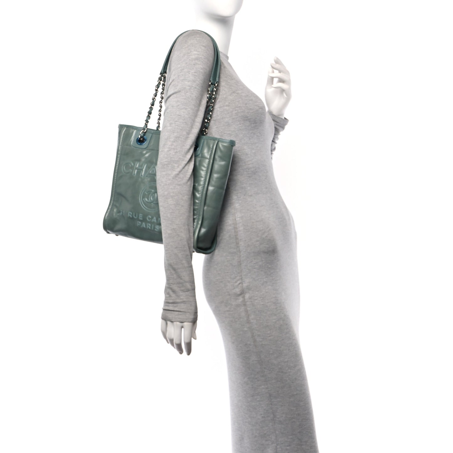 Glazed Calfskin Mini Deauville Tote Green
