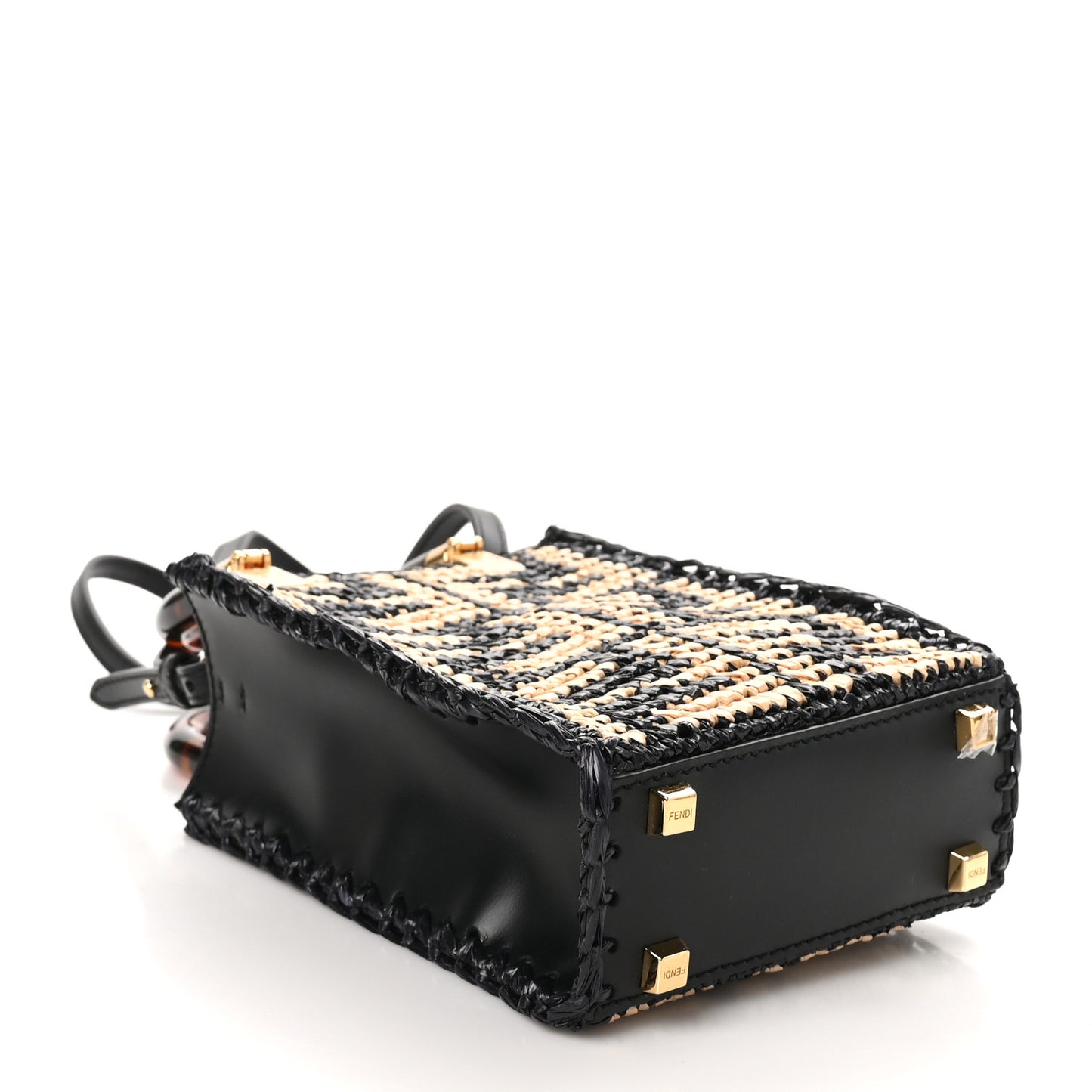 Raffia Plexiglass Crochet Mini Sunshine Shopper Tote Black