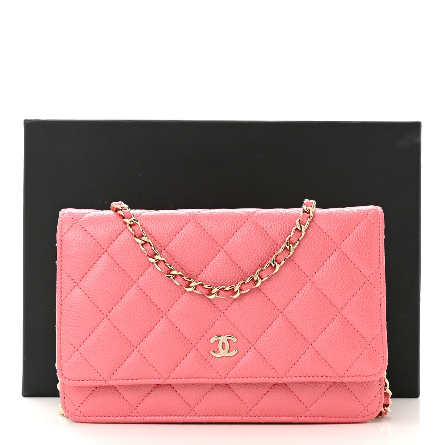 Caviar Quilted Wallet on Chain WOC Pink