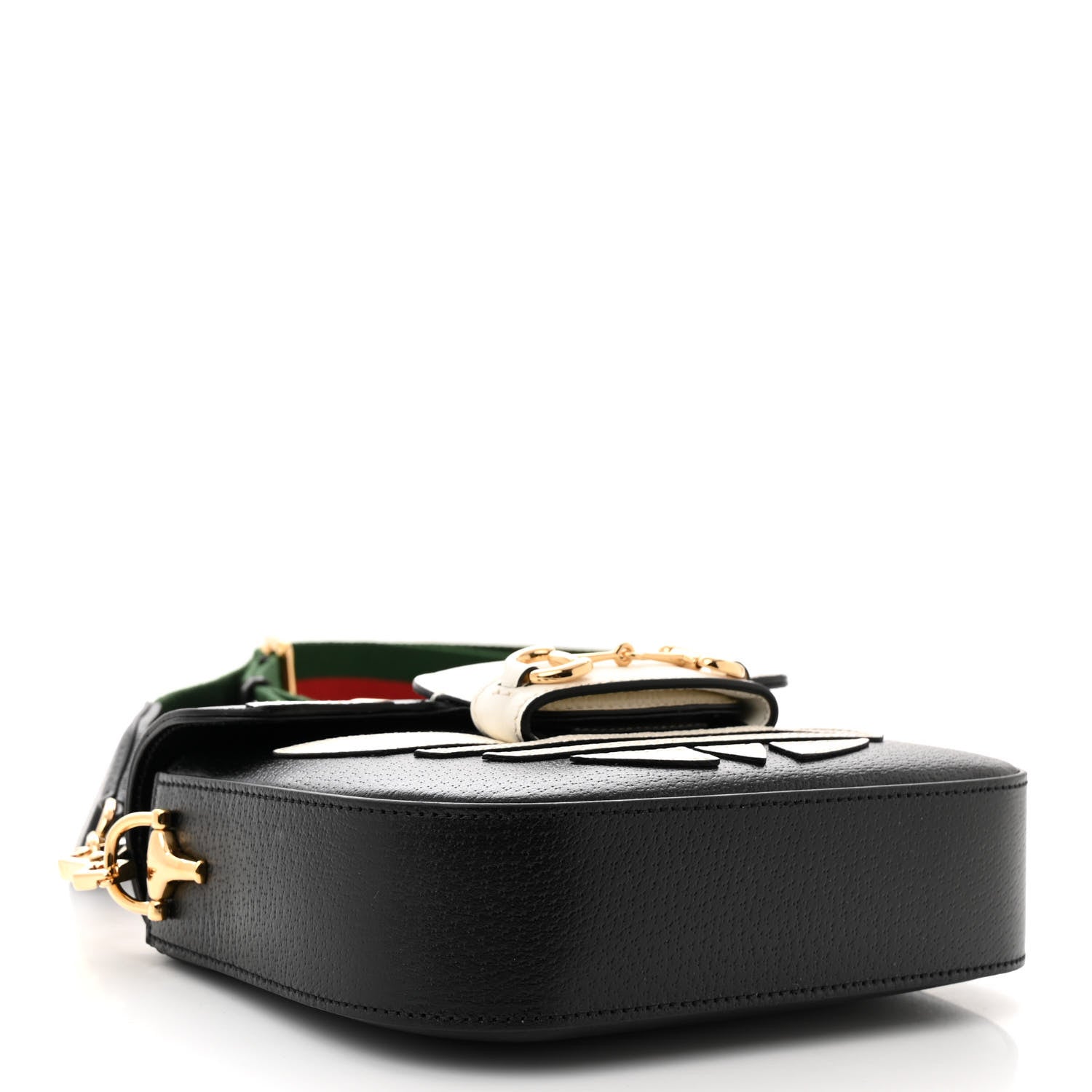 Gucci X ADIDAS Textured Dollar Calfskin Web Trefoil Mini Horsebit 1955 Shoulder Bag Black Off White 4 of 10