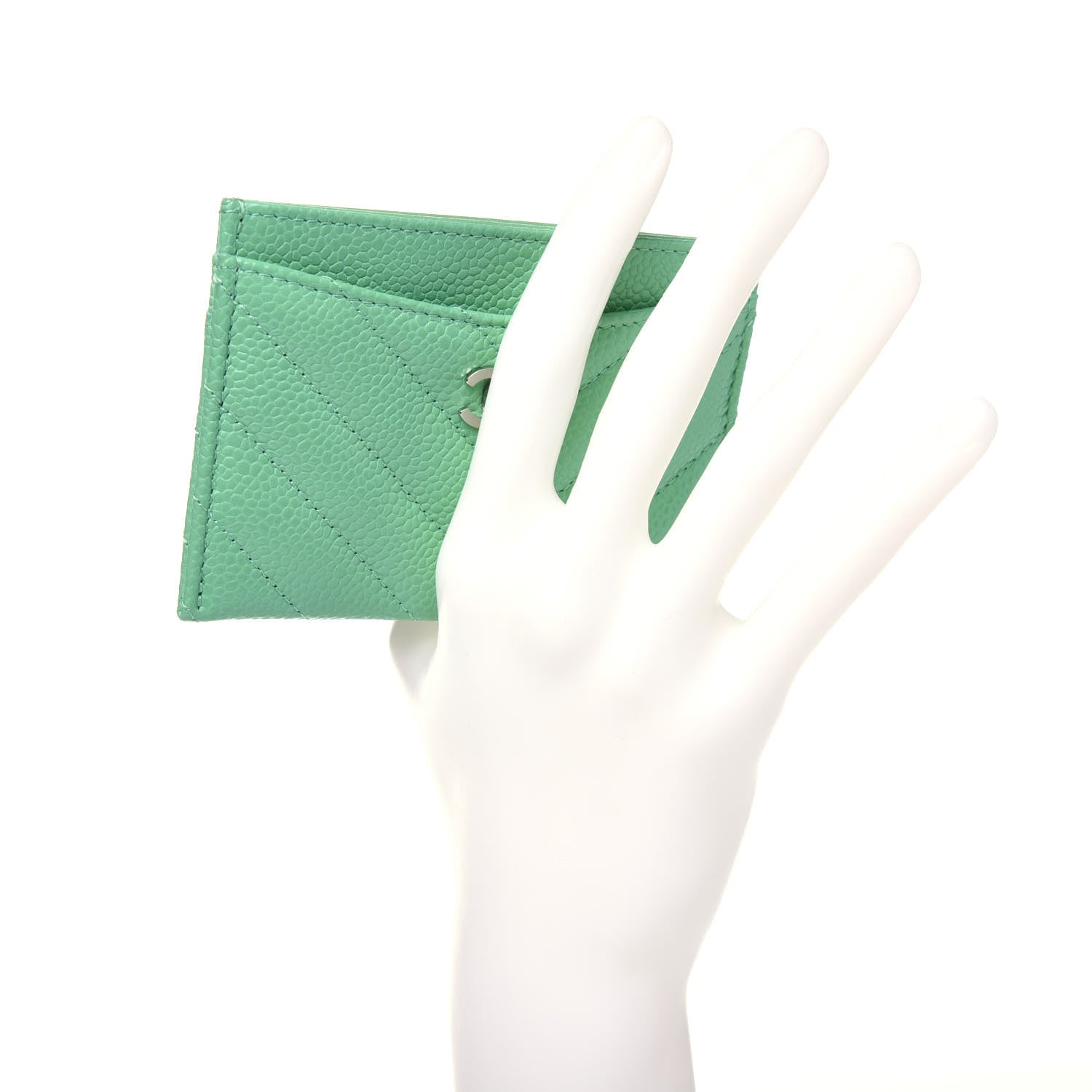 Chanel Caviar Chevron Quilted Card Holder Light Green 2 of 12