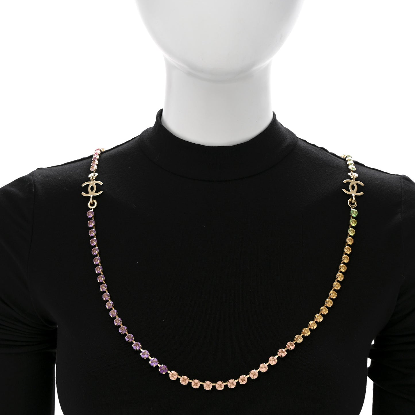 Crystal CC Long Necklace Gold Multicolor
