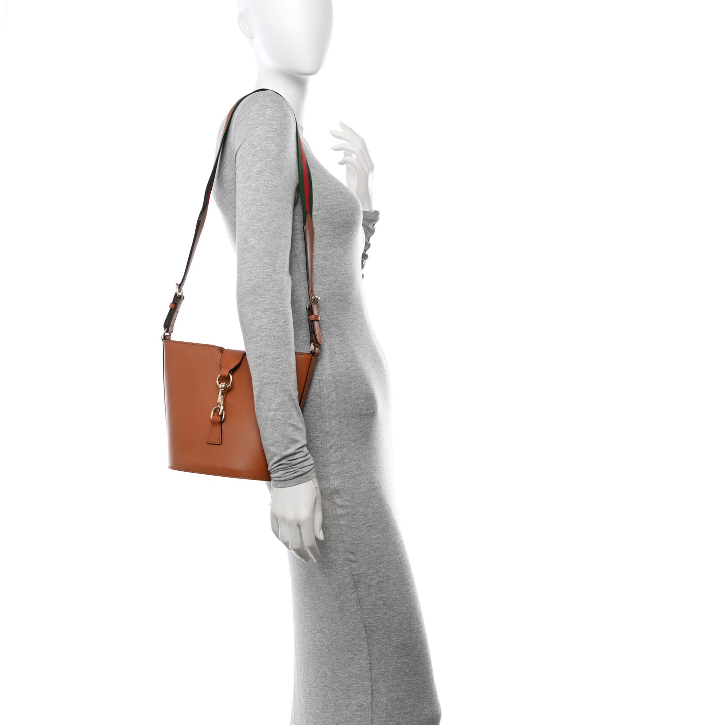 Tritone Calfskin Web Mini Ophidia Bucket Bag Brown