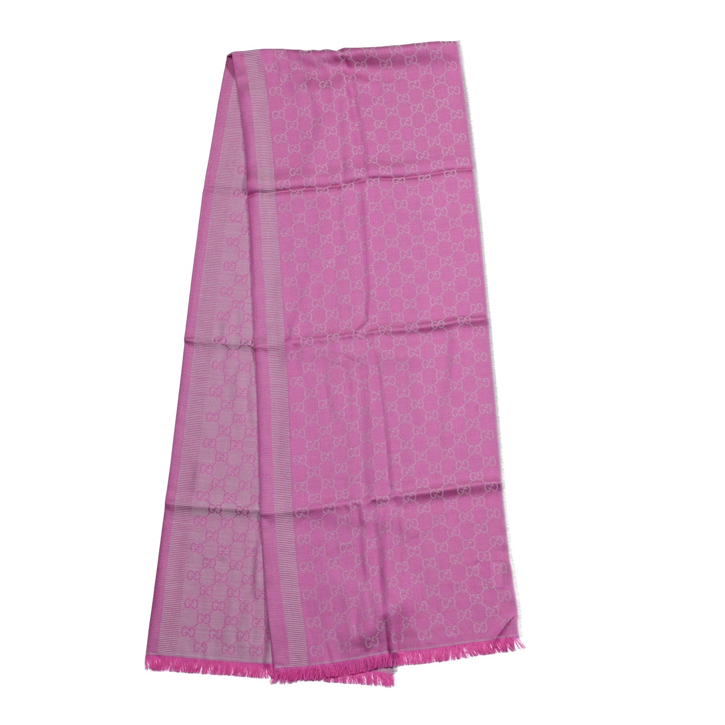 Wool Silk GG Monogram GGWeblong Fringe Scarf Shawl Zinc Pink