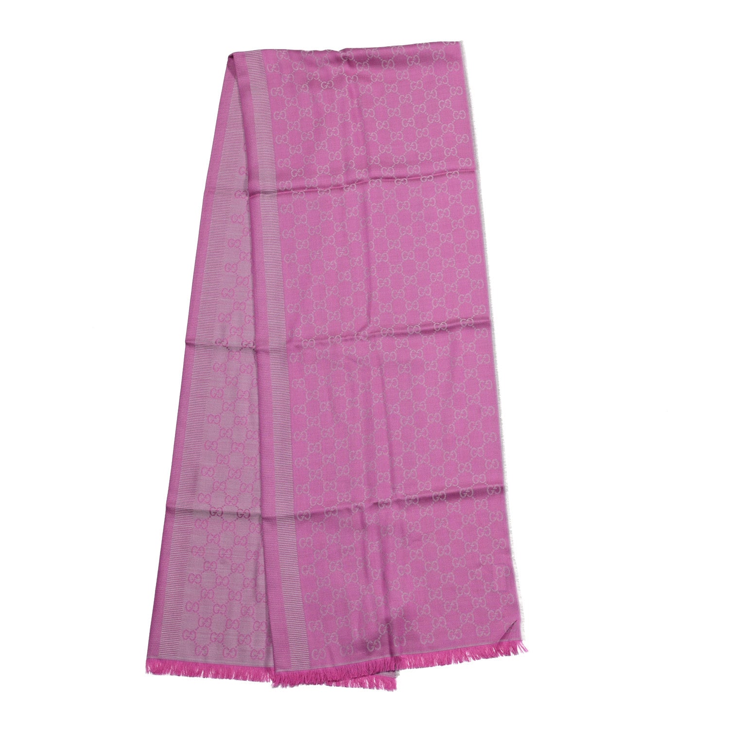 Gucci Wool Silk GG Monogram GGWeblong Fringe Scarf Shawl Zinc Pink 2 of 3