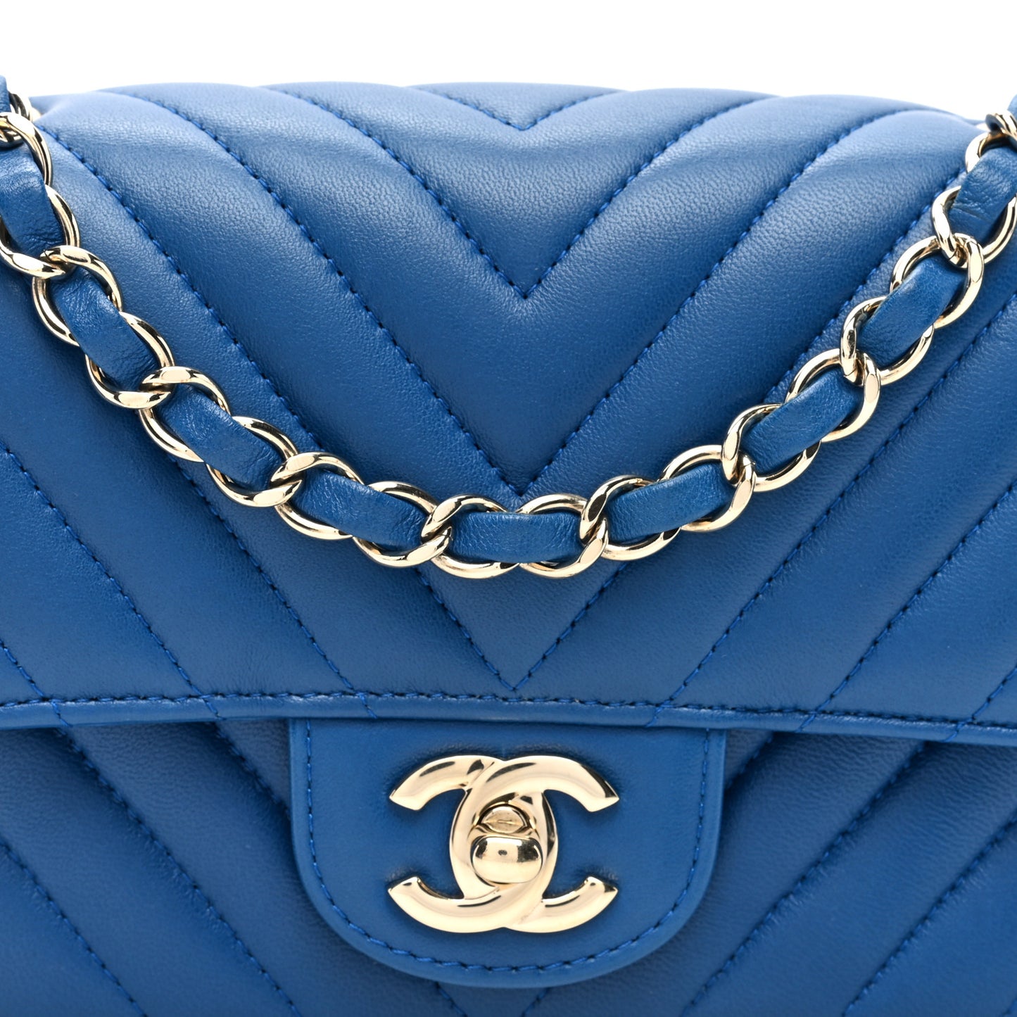 Lambskin Chevron Quilted Mini Rectangular Flap Blue