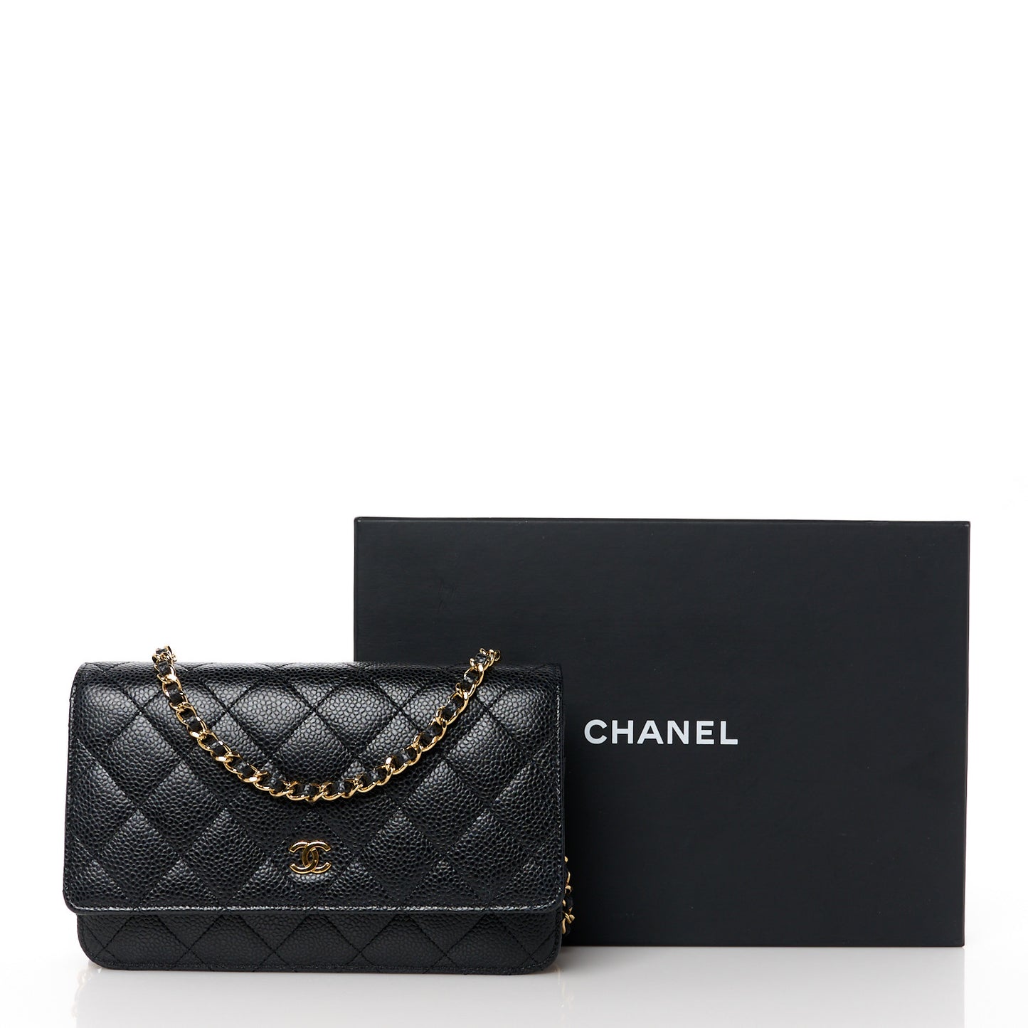 Caviar Quilted Wallet on Chain WOC Black