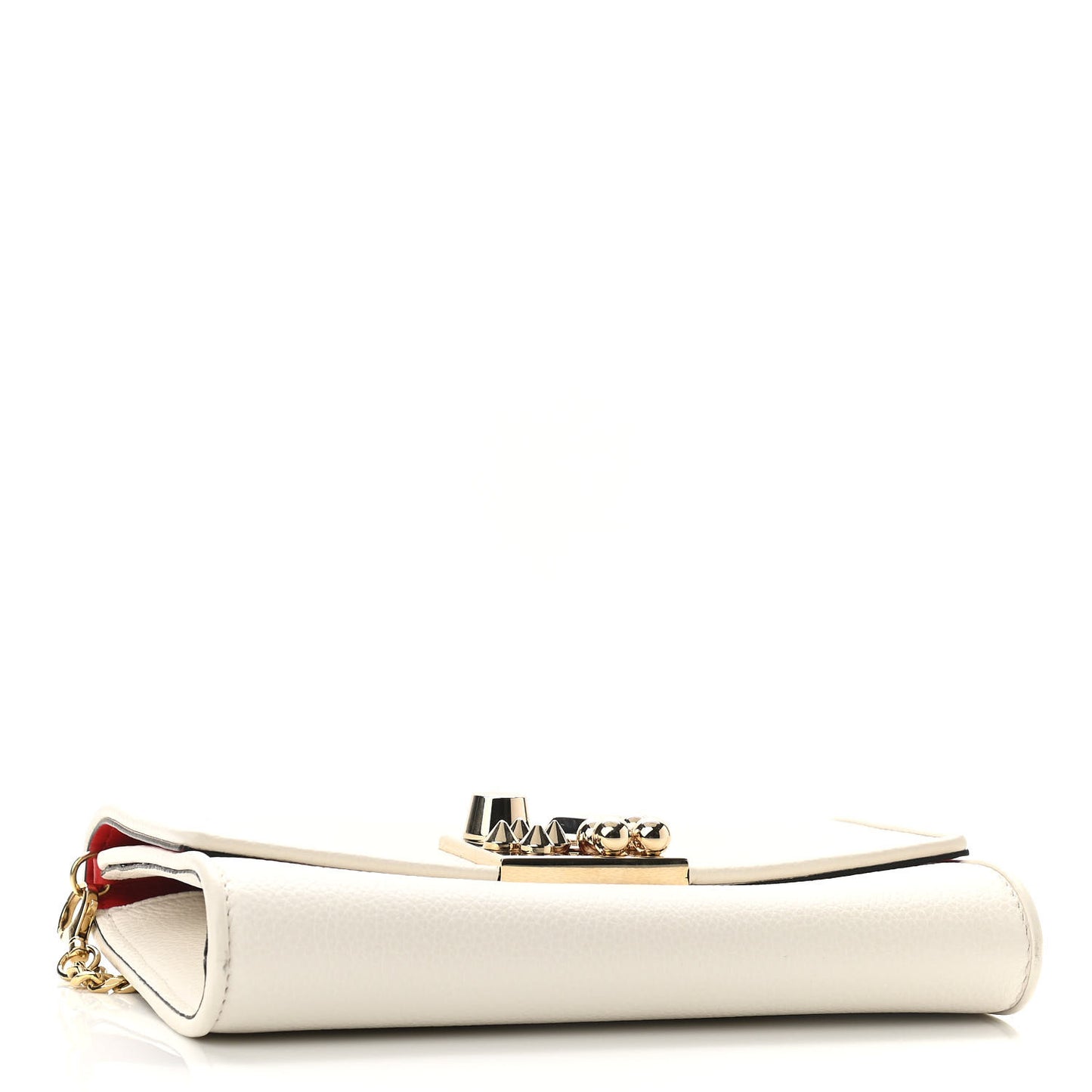 Calfskin Studded Flap Carasky Clutch White
