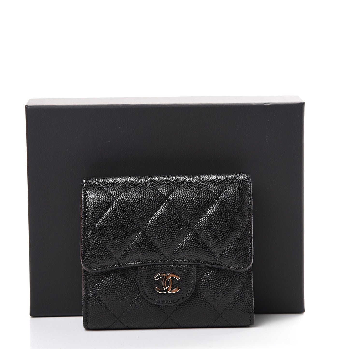 Caviar Quilted Compact Flap Wallet Black