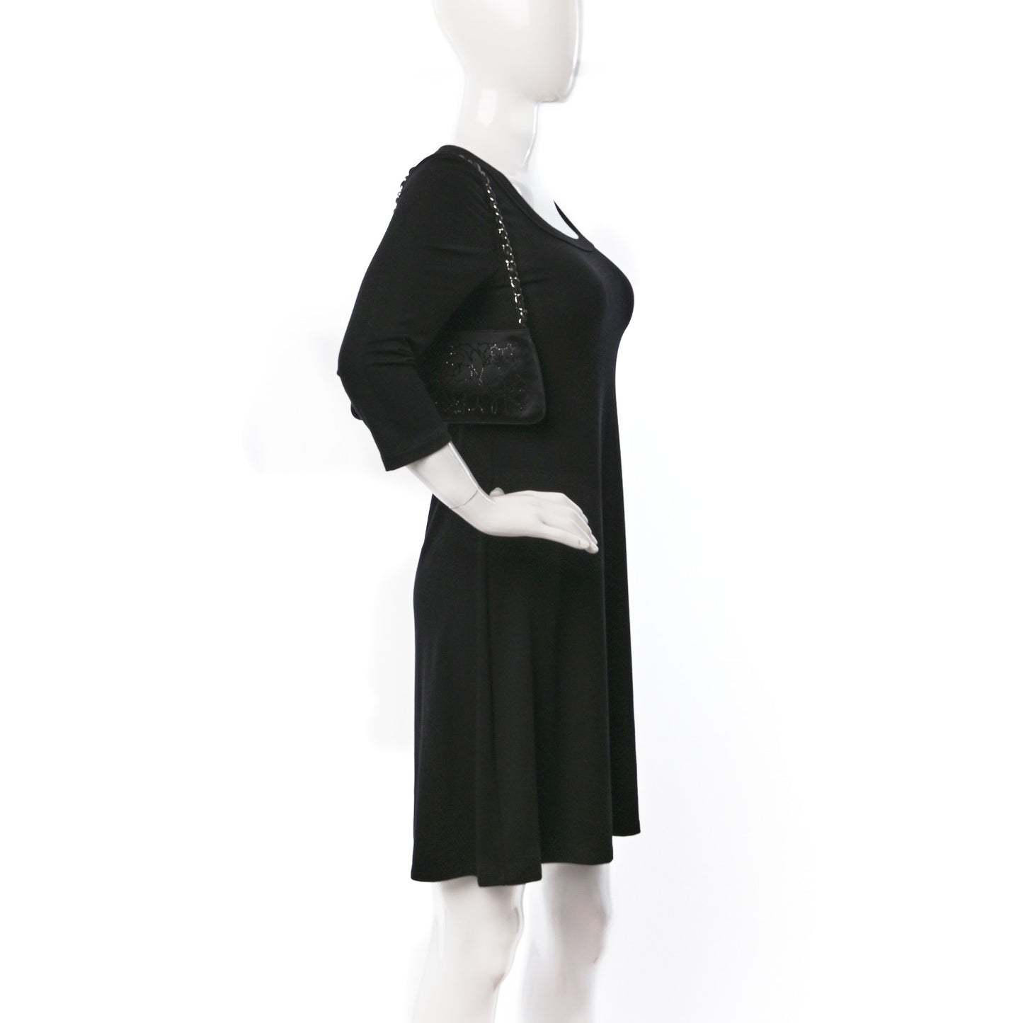 Satin Crystal Camellia Evening Bag Black