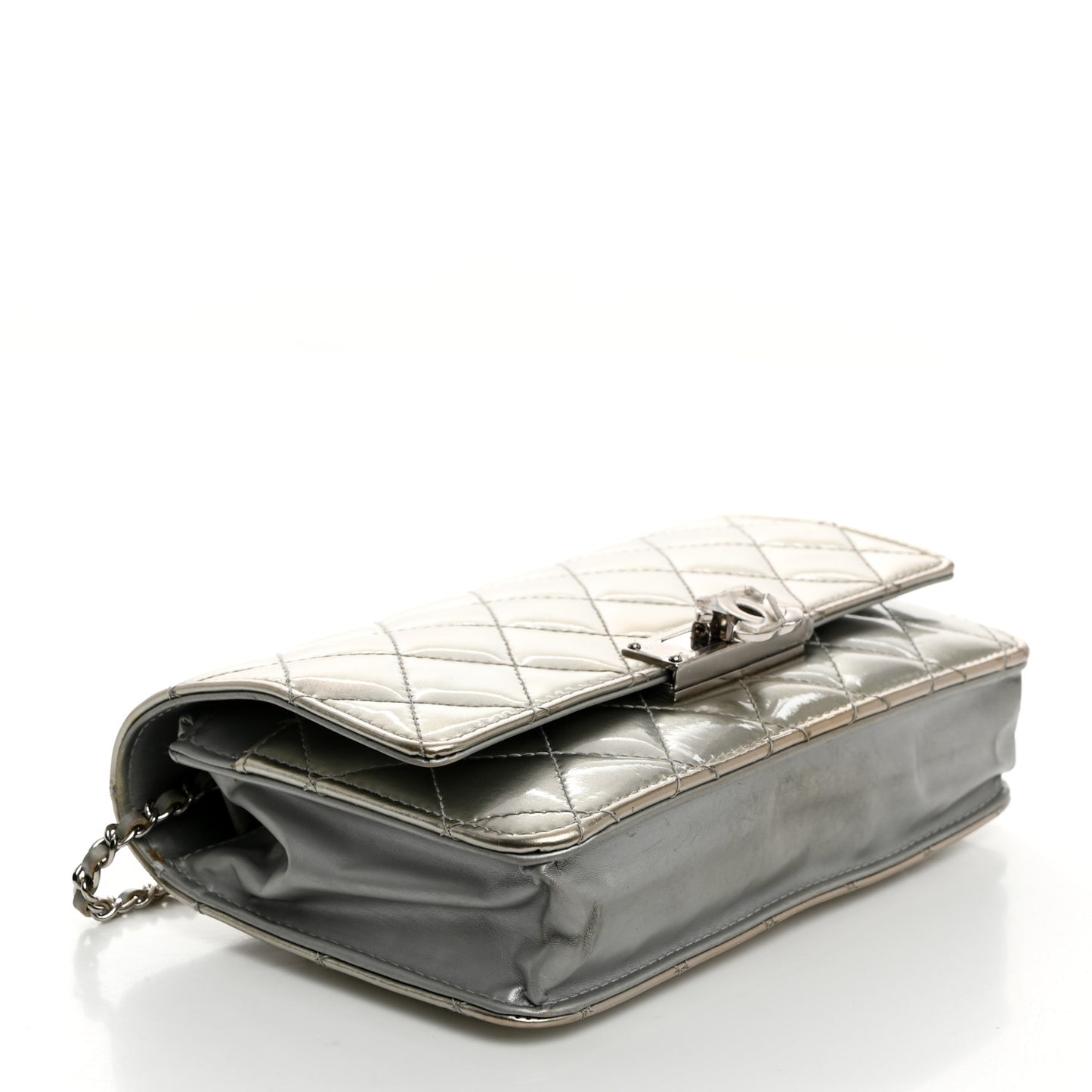 Patent Quilted Golden Class Wallet on Chain WOC Silver