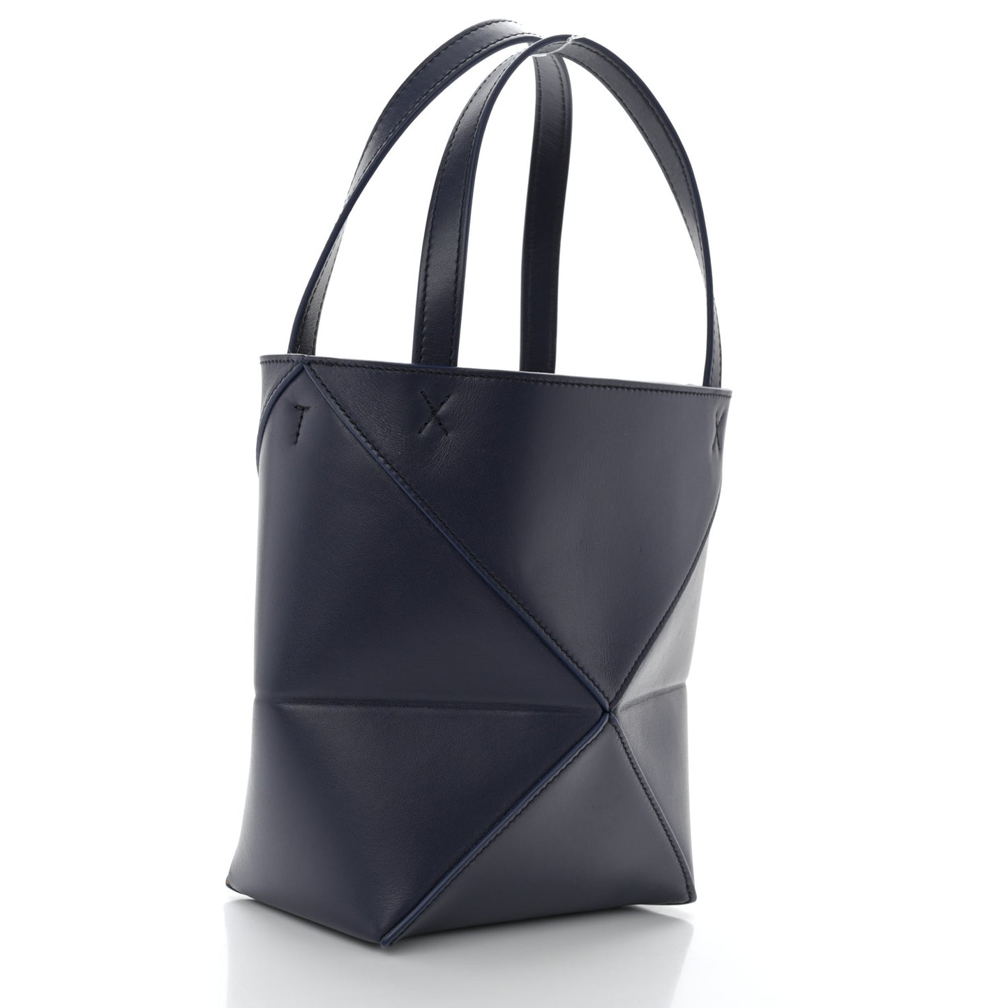 Shiny Calfskin Mini Puzzle Fold Tote Navy