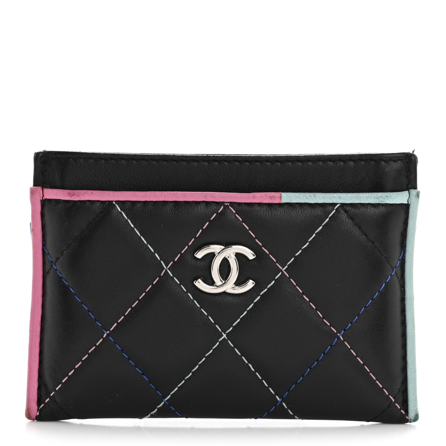 Chanel Lambskin Quilted Chanel Card Holder Black Pink Light Blue 1 of 14
