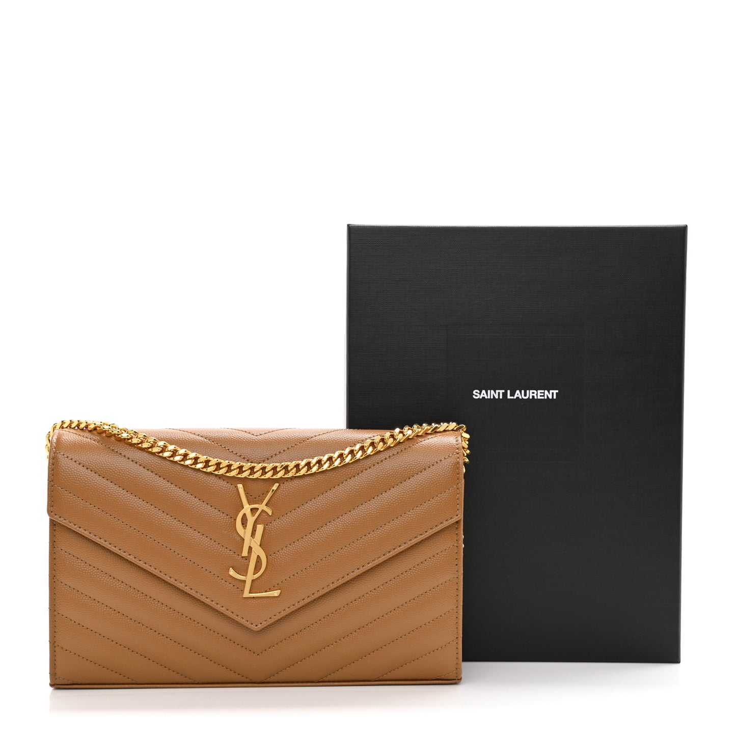 Grain De Poudre Matelasse Chevron Monogram Chain Wallet Dark Natural