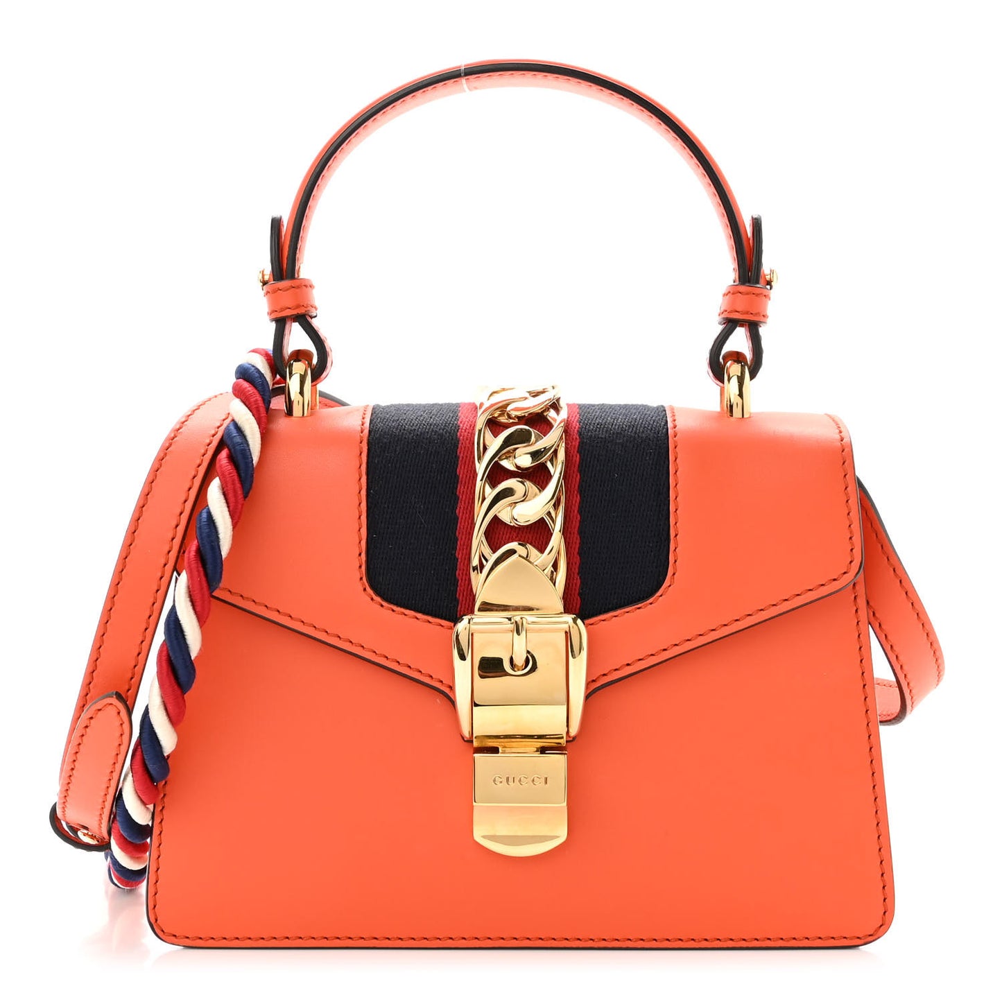Vitello Fontanella Web Mini Sylvie Top Handle Bag Orange