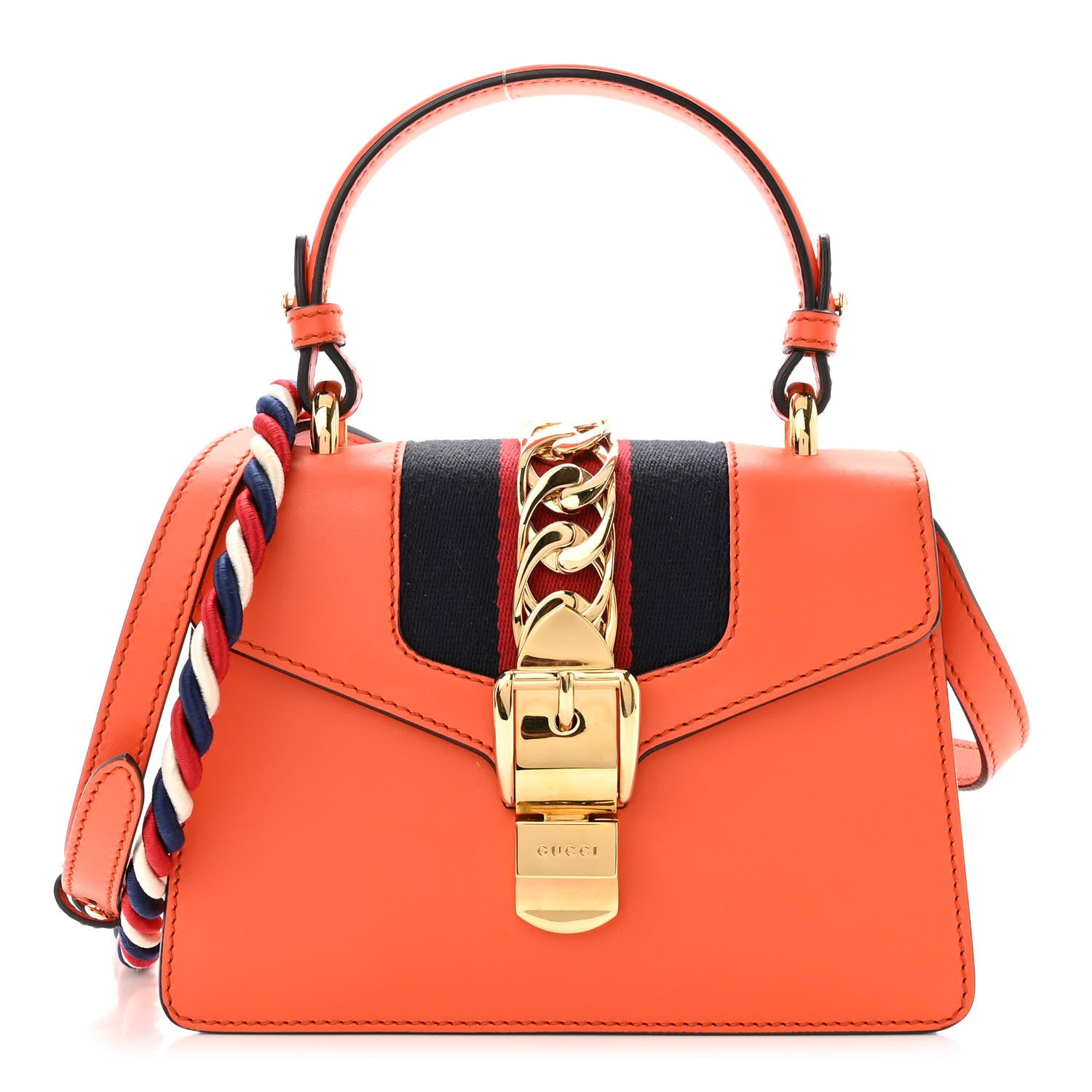 Gucci Vitello Fontanella Web Mini Sylvie Top Handle Bag Orange 1 of 9