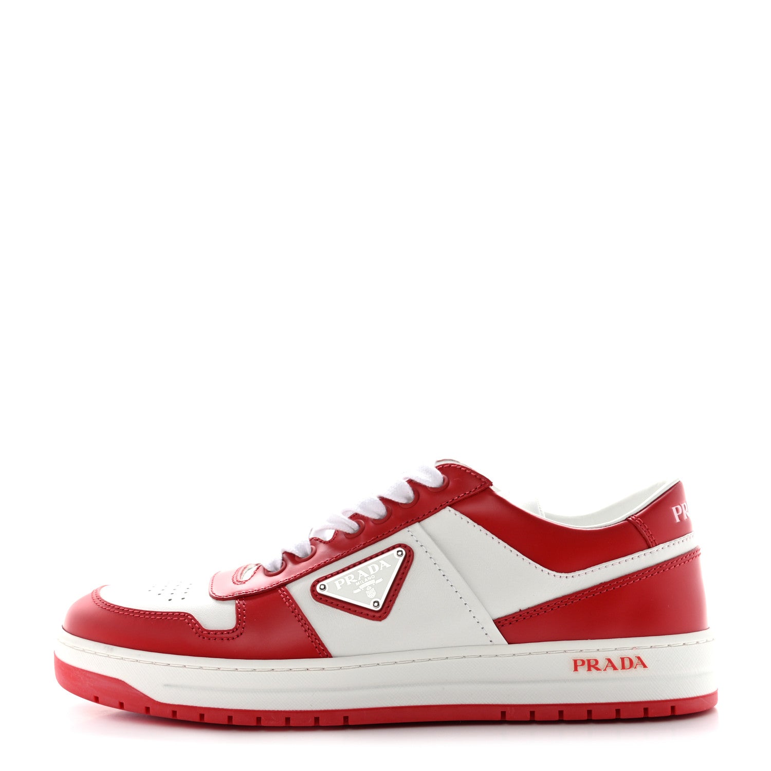 Prada Vitello Sport Spazzolato Rois Triangle Logo Womens Downtown Low Top 30mm Sneakers 40 White Lacca 1 of 9